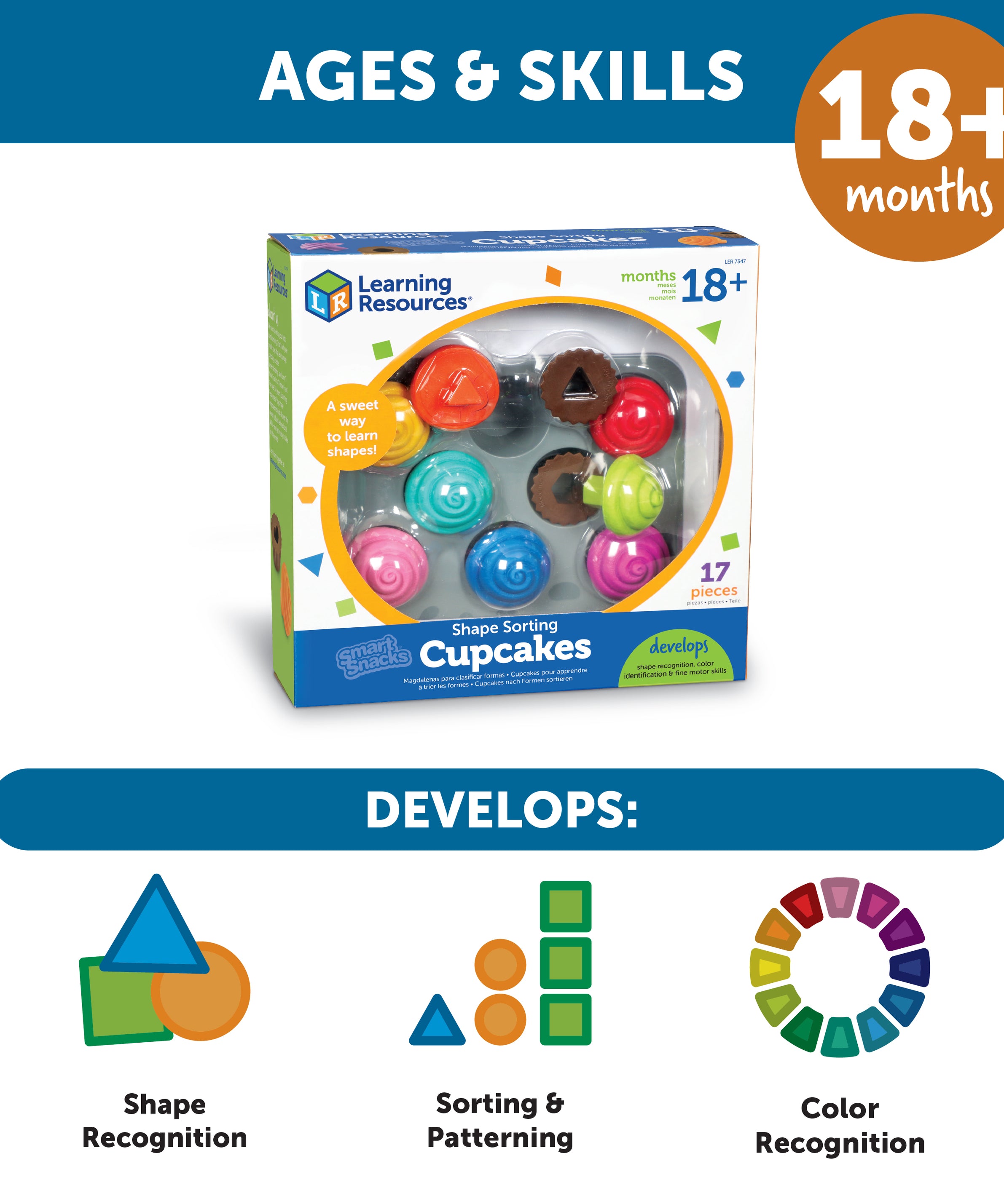 Learning Resources Smart Snacks Shape Sorting Cupcakes, Educational Toy for Toddlers, Teaches Shapes, Colours and Fine Motor Skills, Ages 18 Months and Up