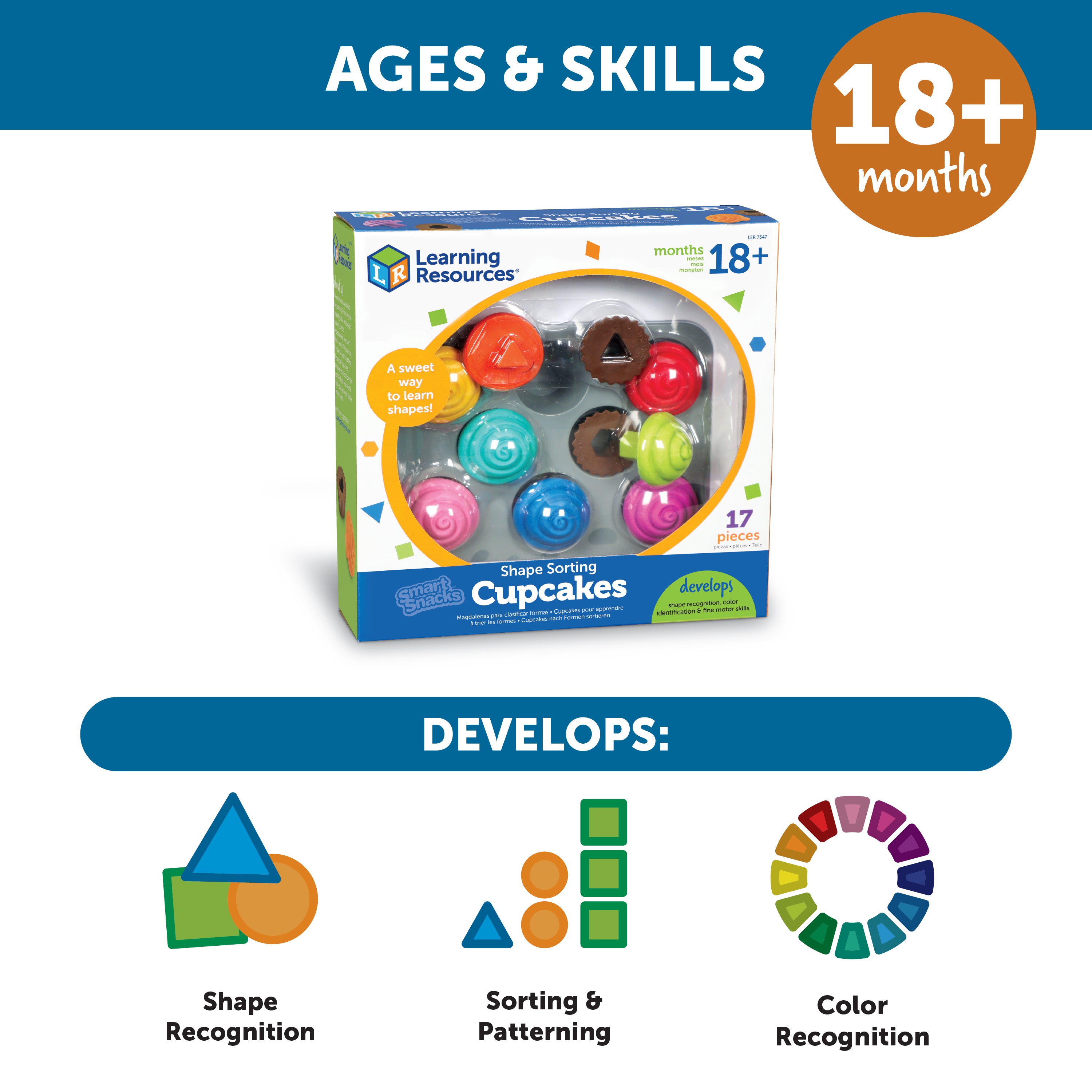 Learning Resources Smart Snacks Shape Sorting Cupcakes, Educational Toy for Toddlers, Teaches Shapes, Colours and Fine Motor Skills, Ages 18 Months and Up