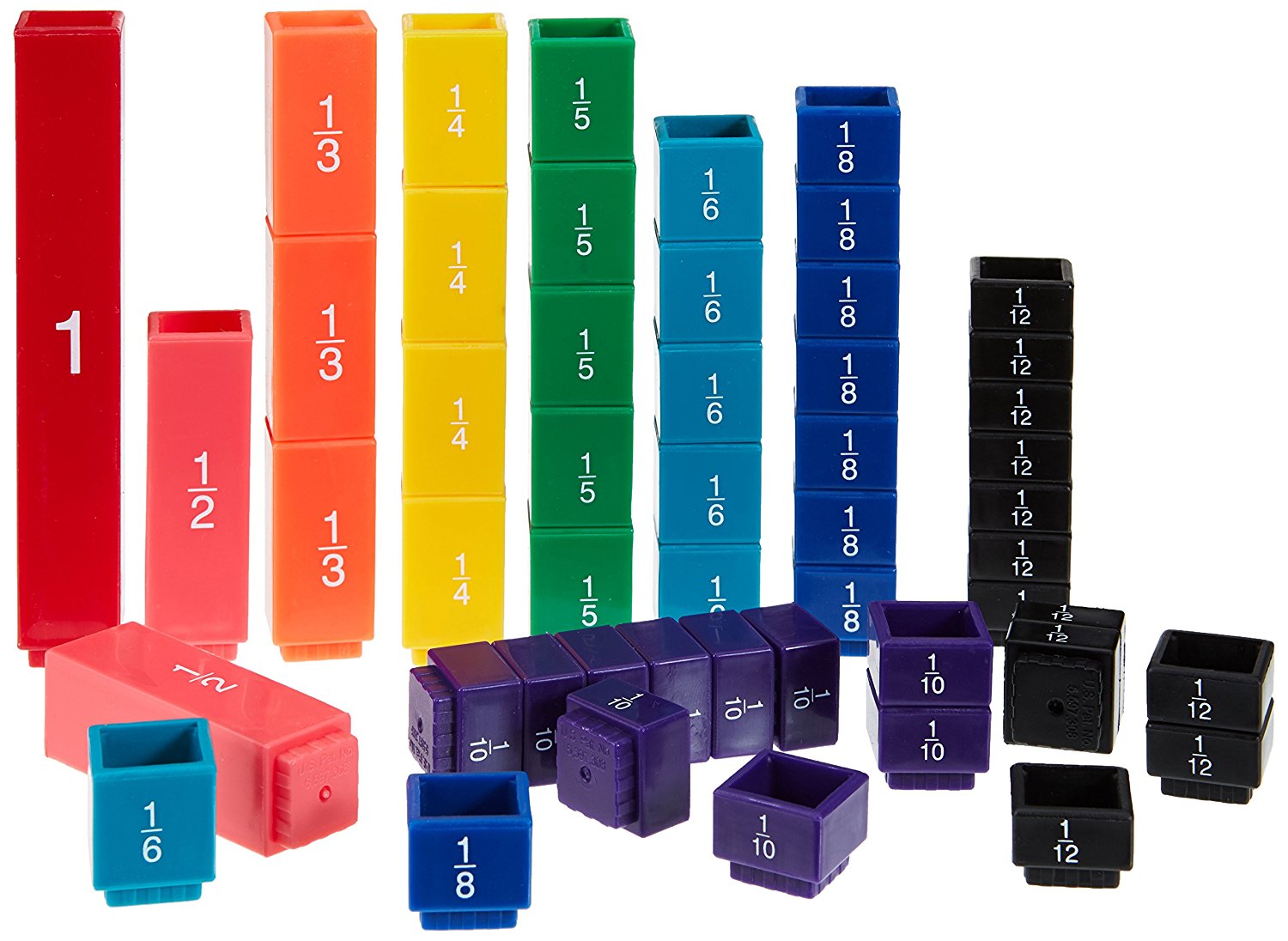 Learning Resources Fraction Tower Fraction Cubes, 51-Piece Colour-Coded Maths Set, Interlocking Cubes for Hands-On Fraction Learning