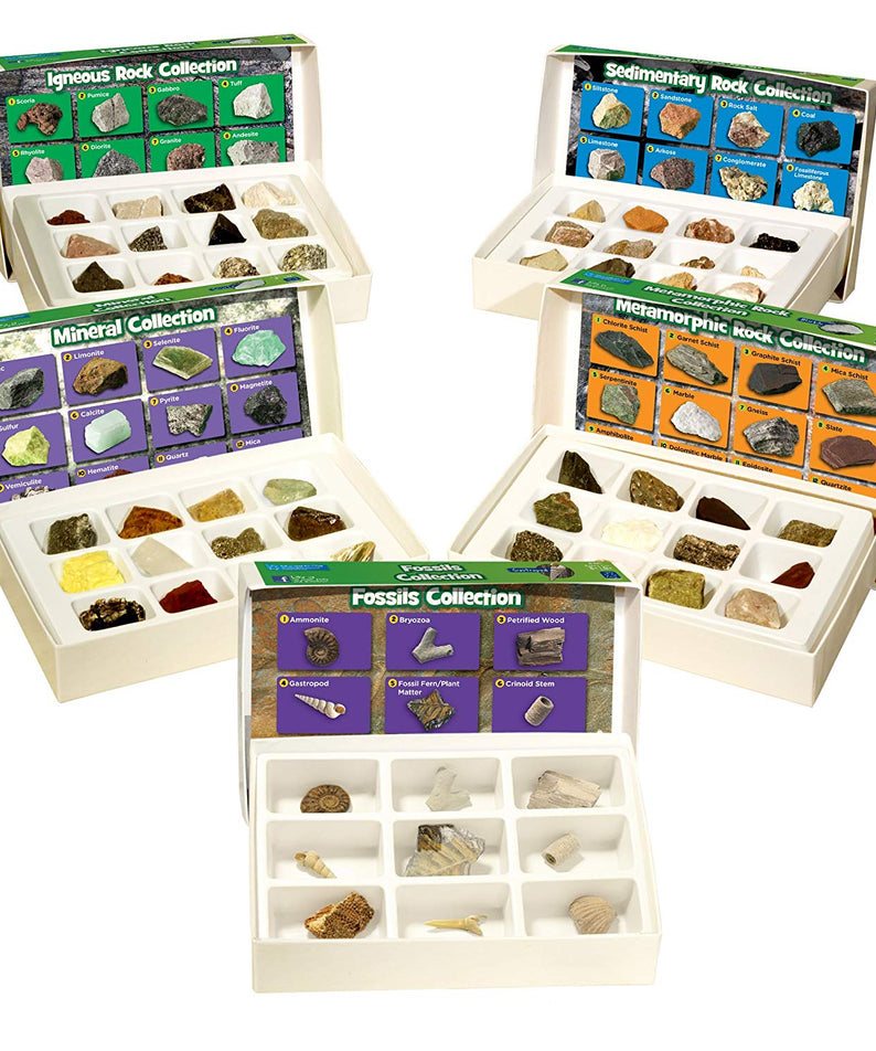 Learning Resources Complete Rock, Mineral & Fossil Collection, 57 Hand-Picked Specimens with Identification Chart & Activity Guide, Educational Geology Set for Kids Ages 8+