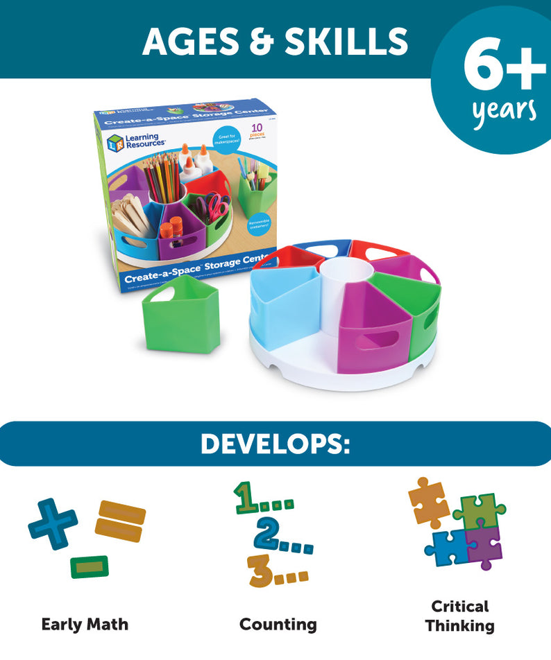 Learning Resources Create-a-Space Storage Center, Vibrant, Multi-Compartment Organizer for Classroom, Office, or Homework Station, Includes 9 Storage Containers (30.5cm D x 11.5cm H)