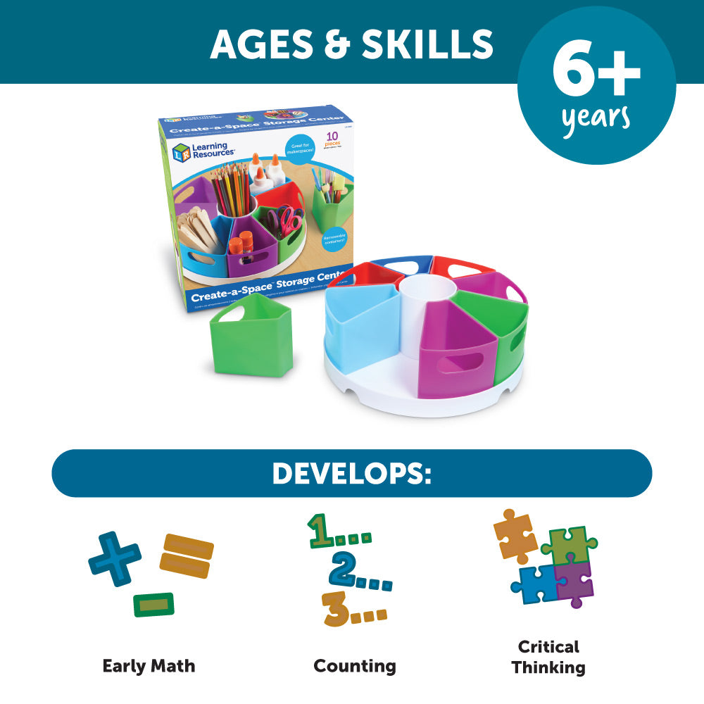 Learning Resources Create-a-Space Storage Center, Vibrant, Multi-Compartment Organizer for Classroom, Office, or Homework Station, Includes 9 Storage Containers (30.5cm D x 11.5cm H)