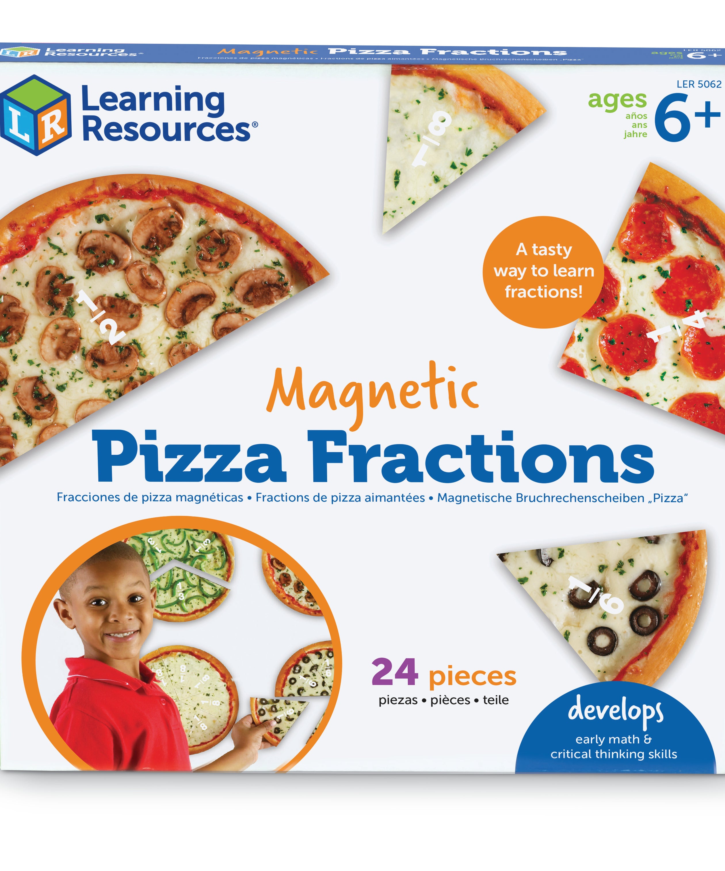 Learning Resources Magnetic Pizza Fractions, Hands-On Fraction Learning Tool, Includes Whole, Halves, Thirds, Quarters, Sixth and Eighth Fractions, Ideal for Demonstrations, Includes Activity Guide, For Ages 6+