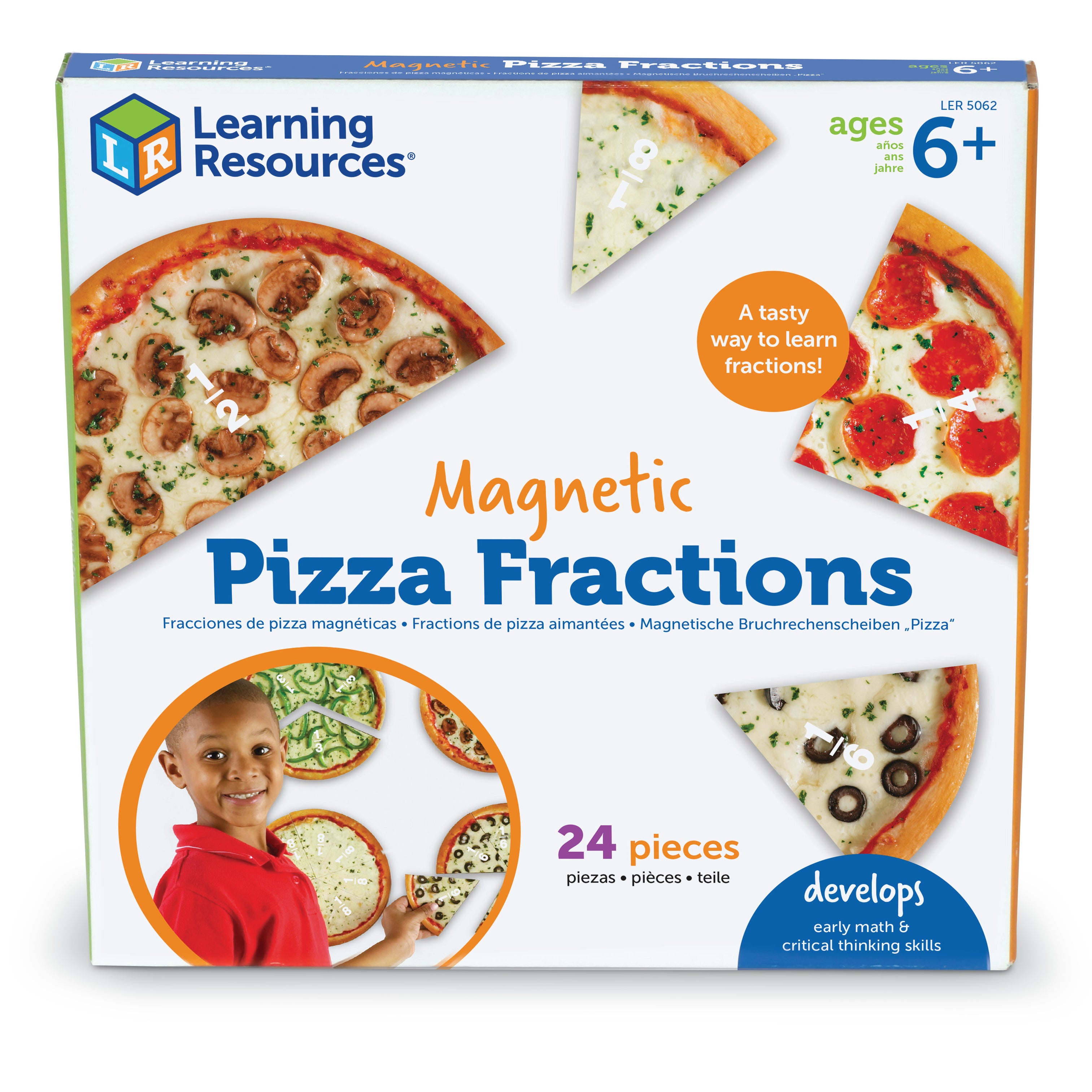 Learning Resources Magnetic Pizza Fractions, Hands-On Fraction Learning Tool, Includes Whole, Halves, Thirds, Quarters, Sixth and Eighth Fractions, Ideal for Demonstrations, Includes Activity Guide, For Ages 6+
