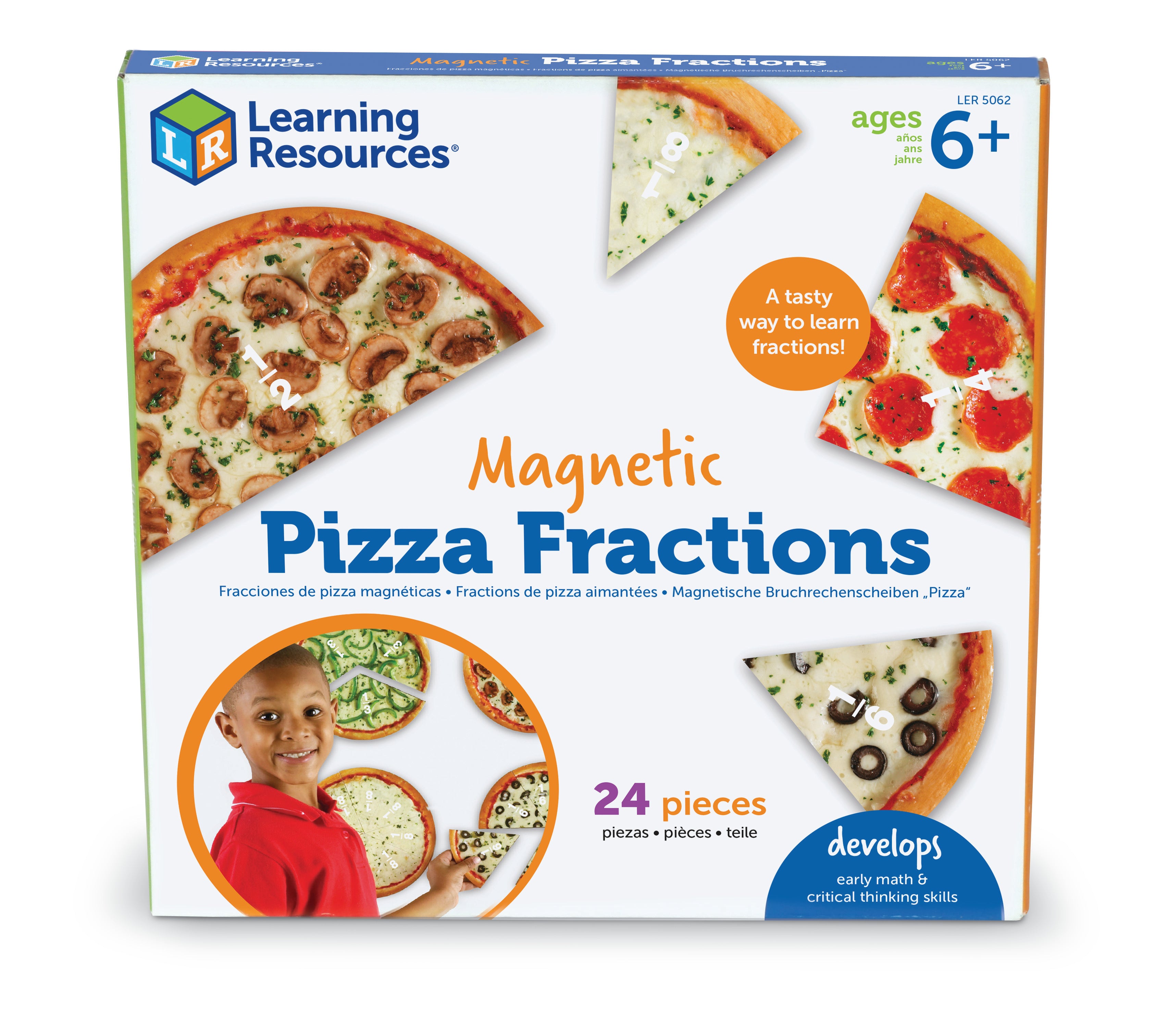 Learning Resources Magnetic Pizza Fractions, Hands-On Fraction Learning Tool, Includes Whole, Halves, Thirds, Quarters, Sixth and Eighth Fractions, Ideal for Demonstrations, Includes Activity Guide, For Ages 6+