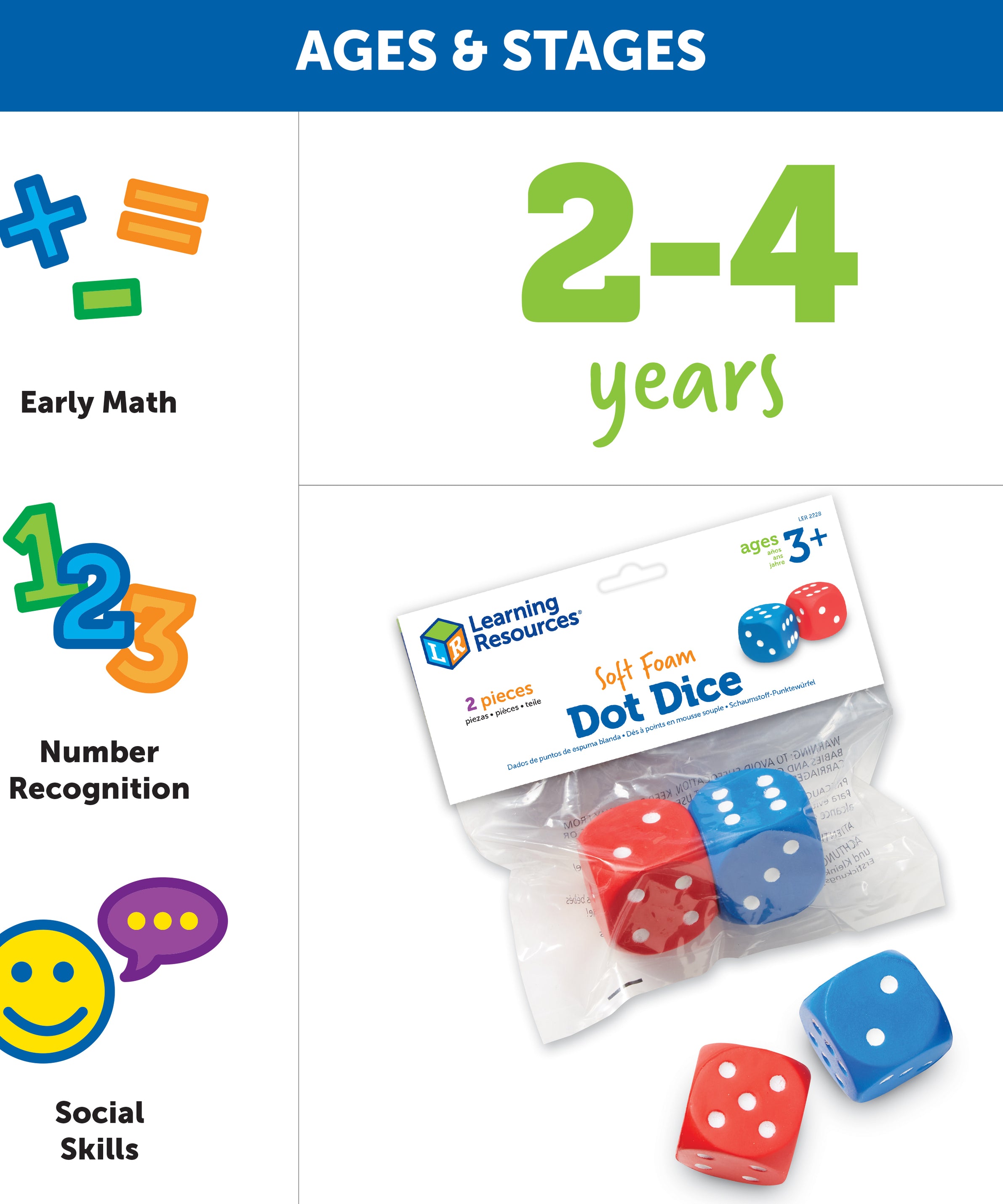 Learning Resources Giant Foam Dot Dice, Set of 2 Soft Dice for Group Maths Games, Ages 3+