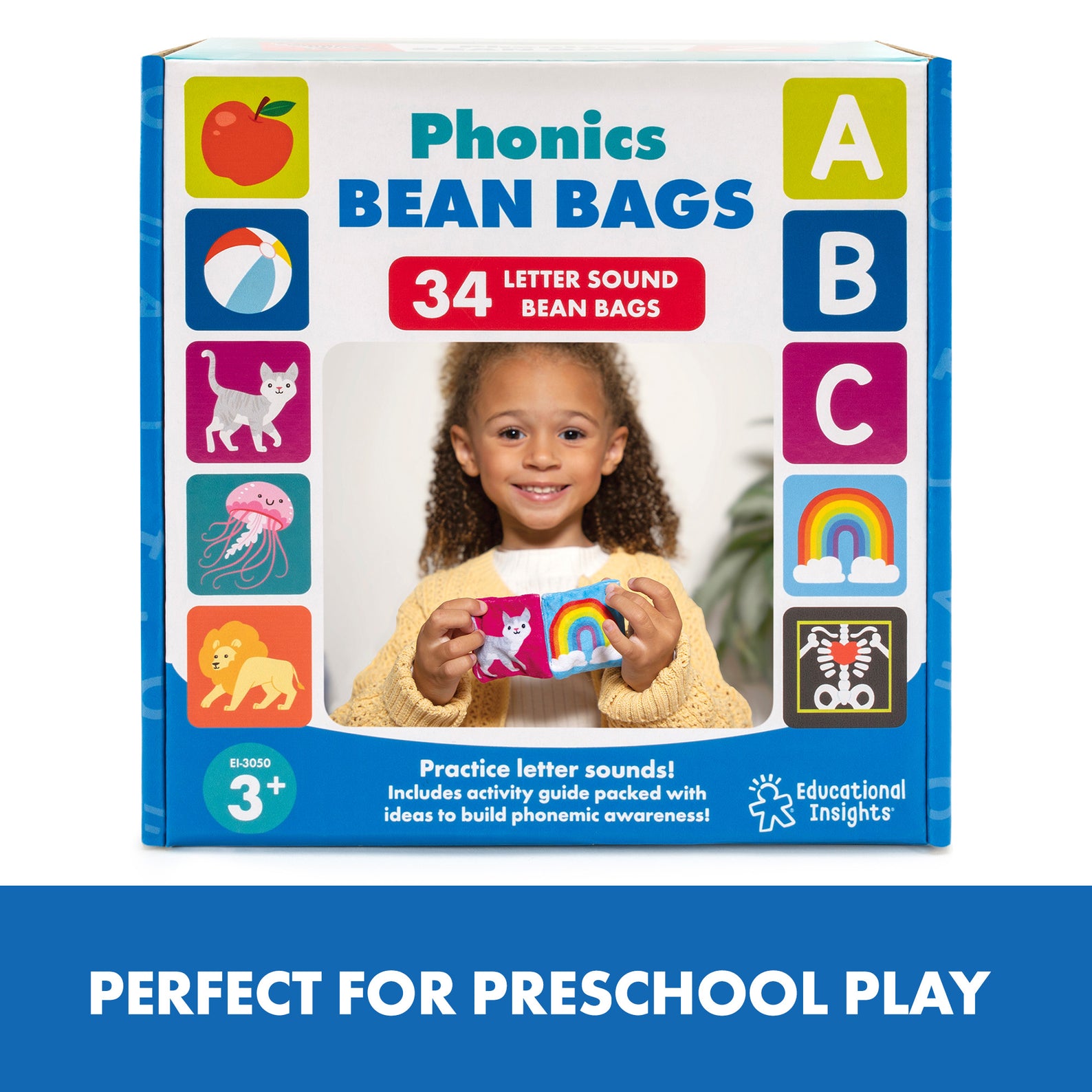 Learning Resources Phonics Bean Bags, 34-Piece Tactile Literacy Set with Drawstring Bag and Activity Guide, Early Years Phonics for Ages 3+