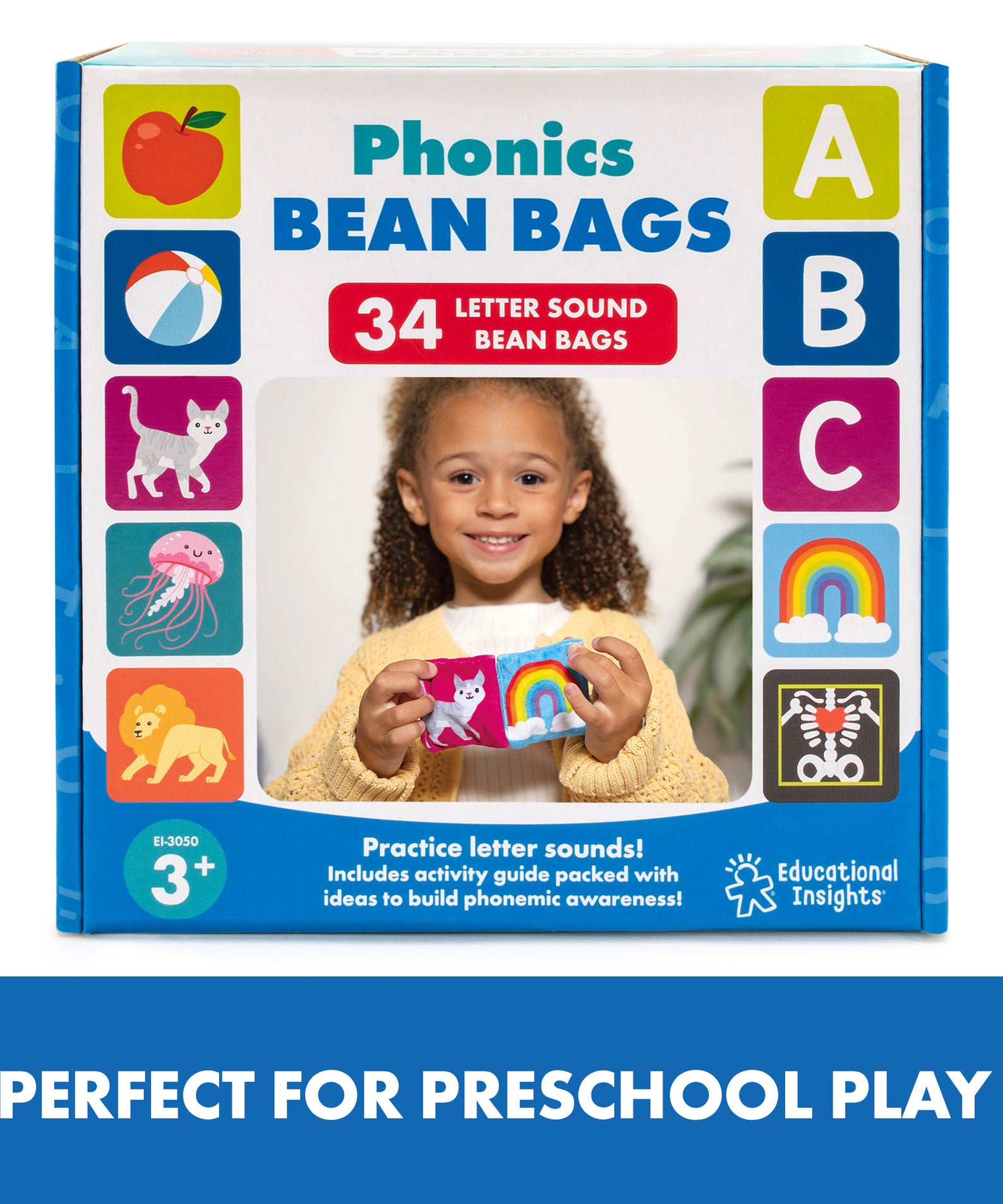 Learning Resources Phonics Bean Bags, 34-Piece Tactile Literacy Set with Drawstring Bag and Activity Guide, Early Years Phonics for Ages 3+