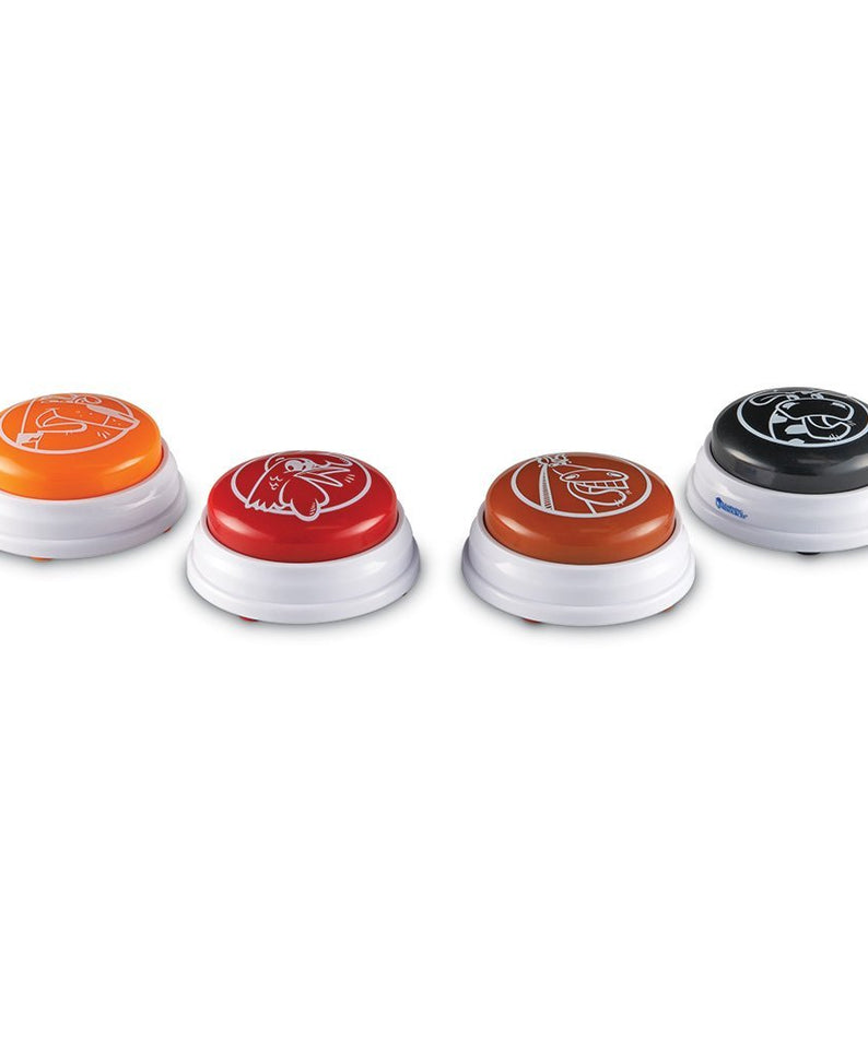 Learning Resources Barnyard Answer Buzzers (Set of 4), Fun Farm Animal Sounds for Classroom or Family Game Night, Easy to Use for Kids Ages 3+ (Moo, Neigh, Bark, Cock-a-doodle-doo)