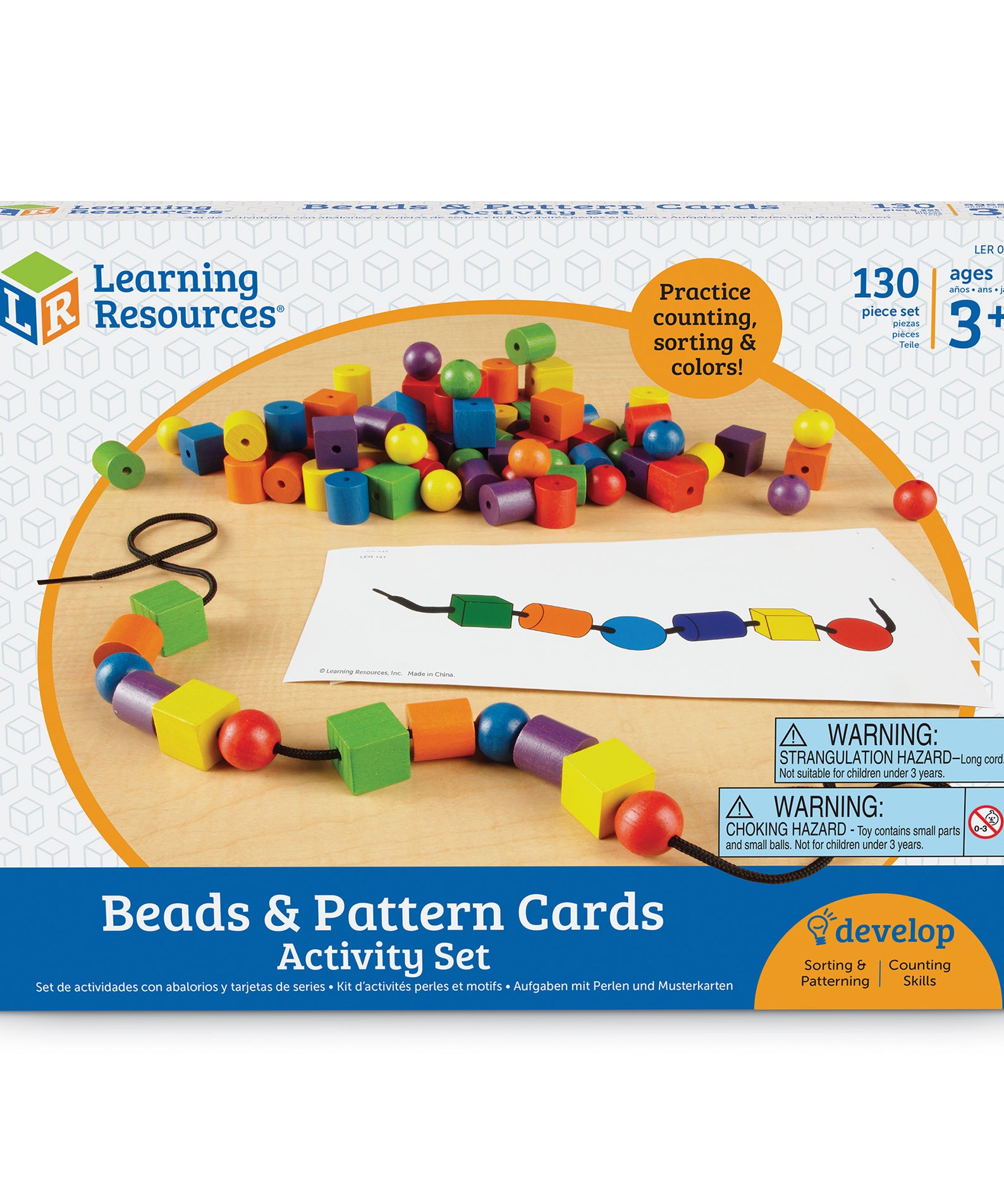 Learning Resources Beads and Pattern Card Set, 108 Beads & 20 Activity Cards for Early Maths & Fine Motor Skills, Language-Free Independent Learning, Ages 3+