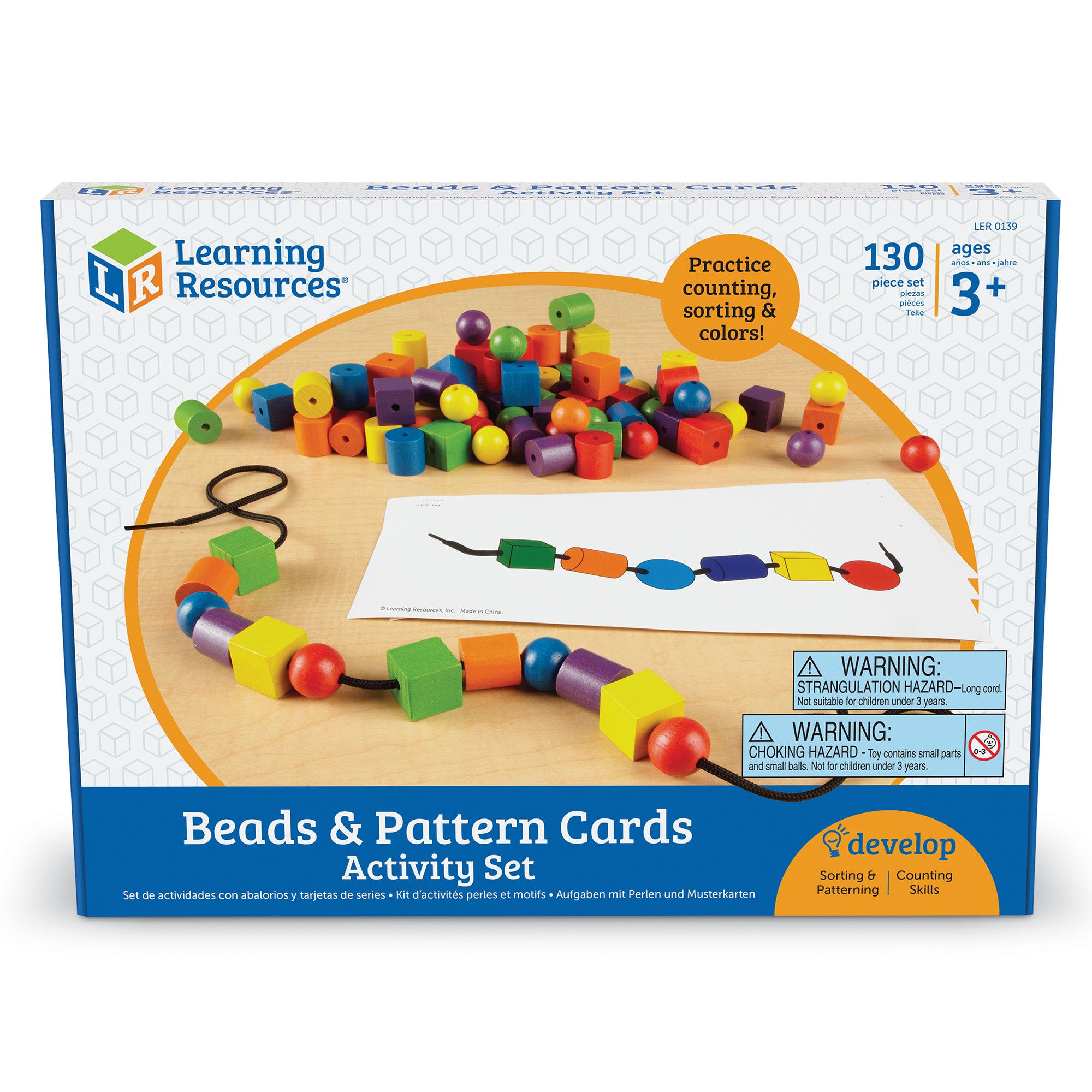 Learning Resources Beads and Pattern Card Set, 108 Beads & 20 Activity Cards for Early Maths & Fine Motor Skills, Language-Free Independent Learning, Ages 3+