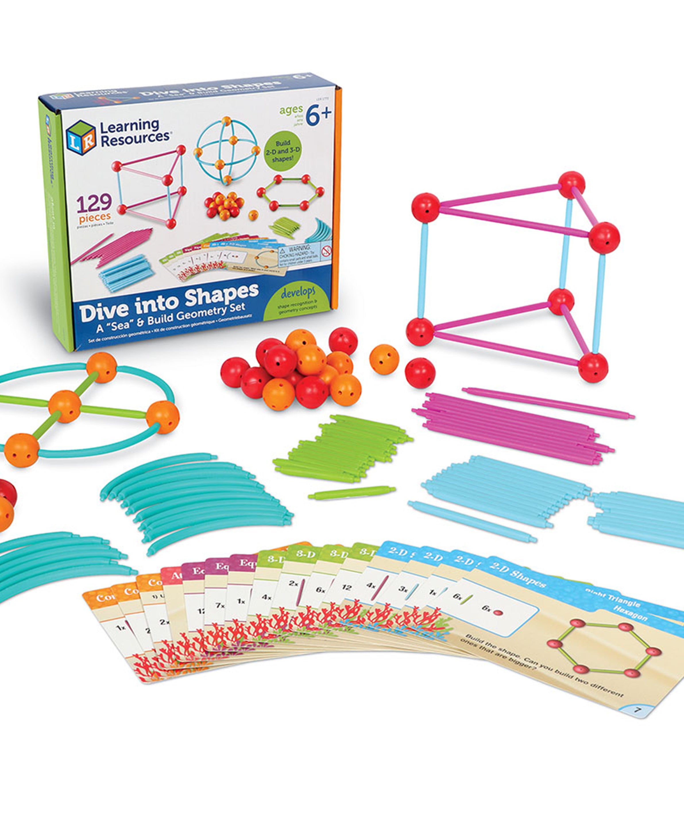 Learning Resources Dive Into Shapes Sea and Build Geometry Set, 2D and 3D Shape Building Kit with Activity Cards, Ages 6 Plus