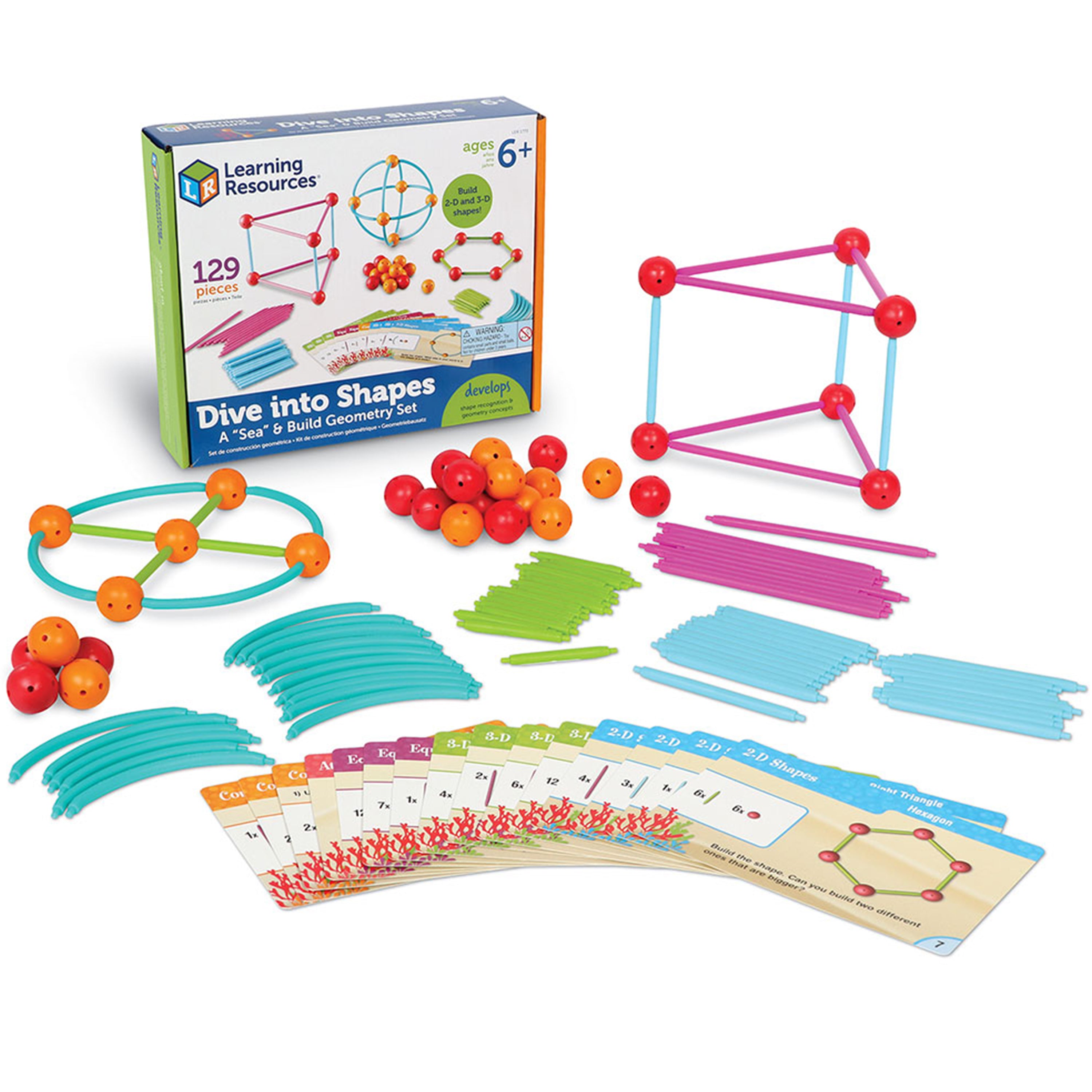 Learning Resources Dive Into Shapes Sea and Build Geometry Set, 2D and 3D Shape Building Kit with Activity Cards, Ages 6 Plus