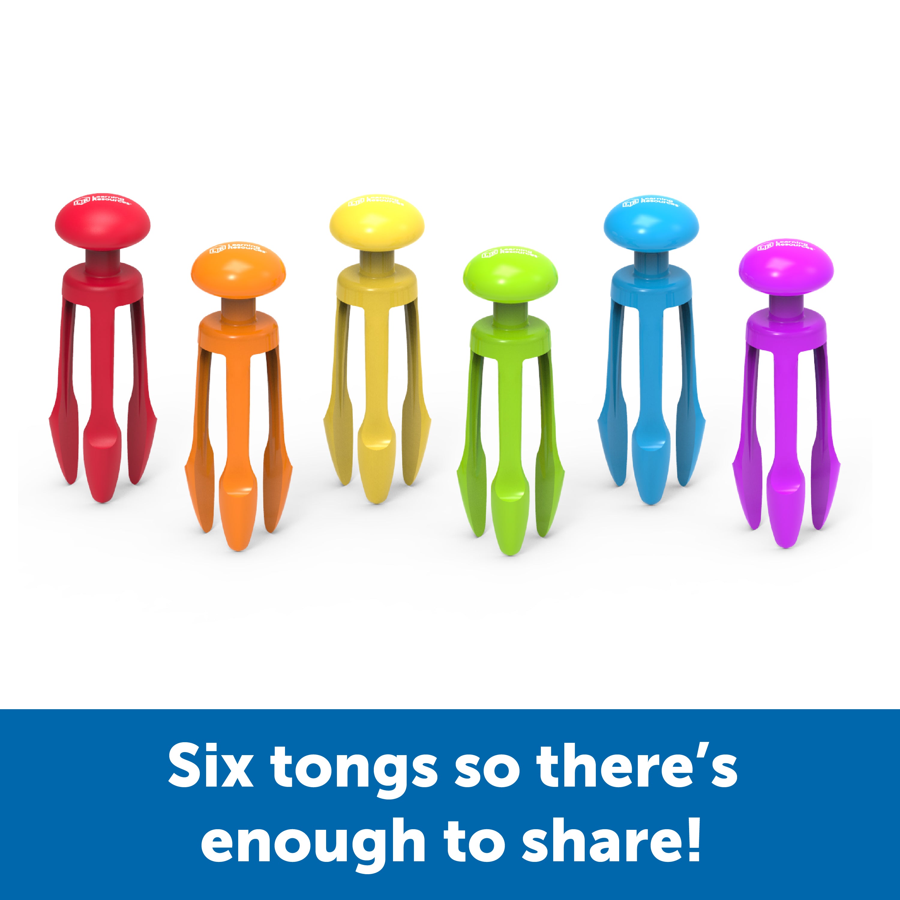 Learning Resources Tri-Grip Tongs, Set of 6, Fine Motor Skills Tool for Kids, Strengthens Pencil Grip, Includes Storage Bin, Ages 4+