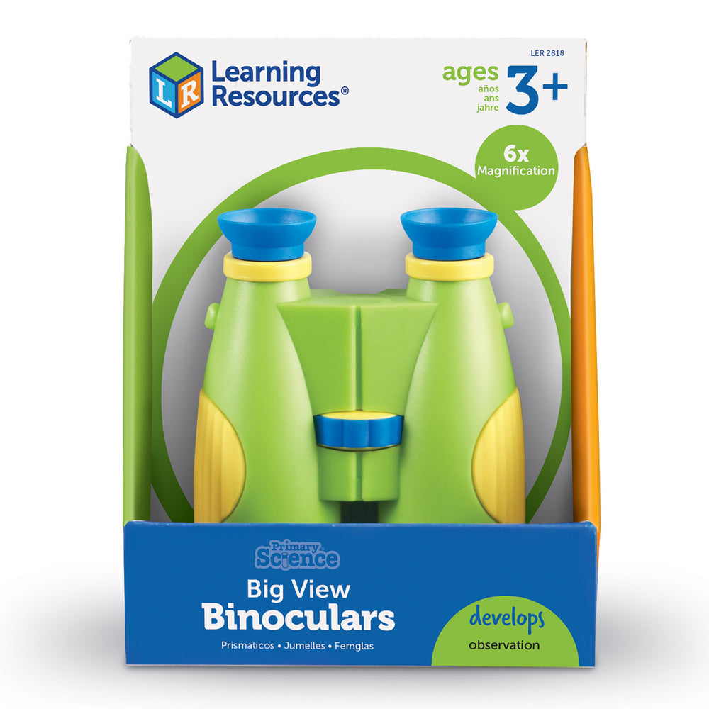 Learning Resources Primary Science Big View Binoculars, 6x Magnification, Easy-Turn Focusing Wheel, Durable Plastic Design with Breakaway Lanyard, Perfect for Outdoor Exploration, Ages 3+