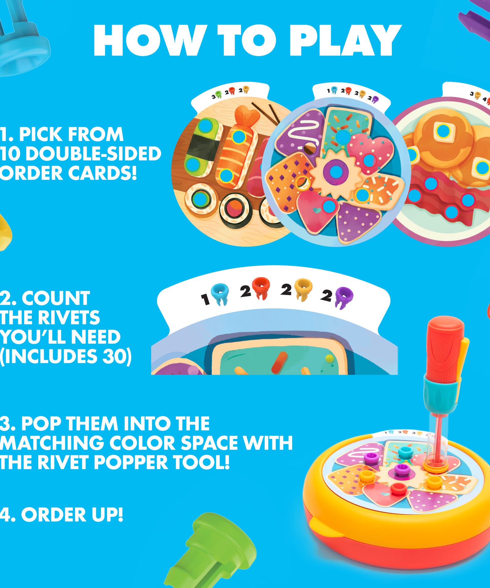 Learning Resources Design and Drill Creative Café, Fine Motor STEM Toy with Rivet Popper and Activity Cards, Portable Playset for Ages 3 Plus