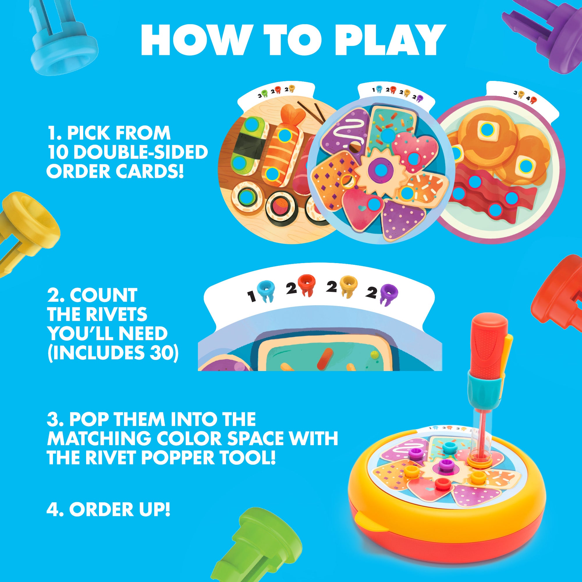 Learning Resources Design and Drill Creative Café, Fine Motor STEM Toy with Rivet Popper and Activity Cards, Portable Playset for Ages 3 Plus