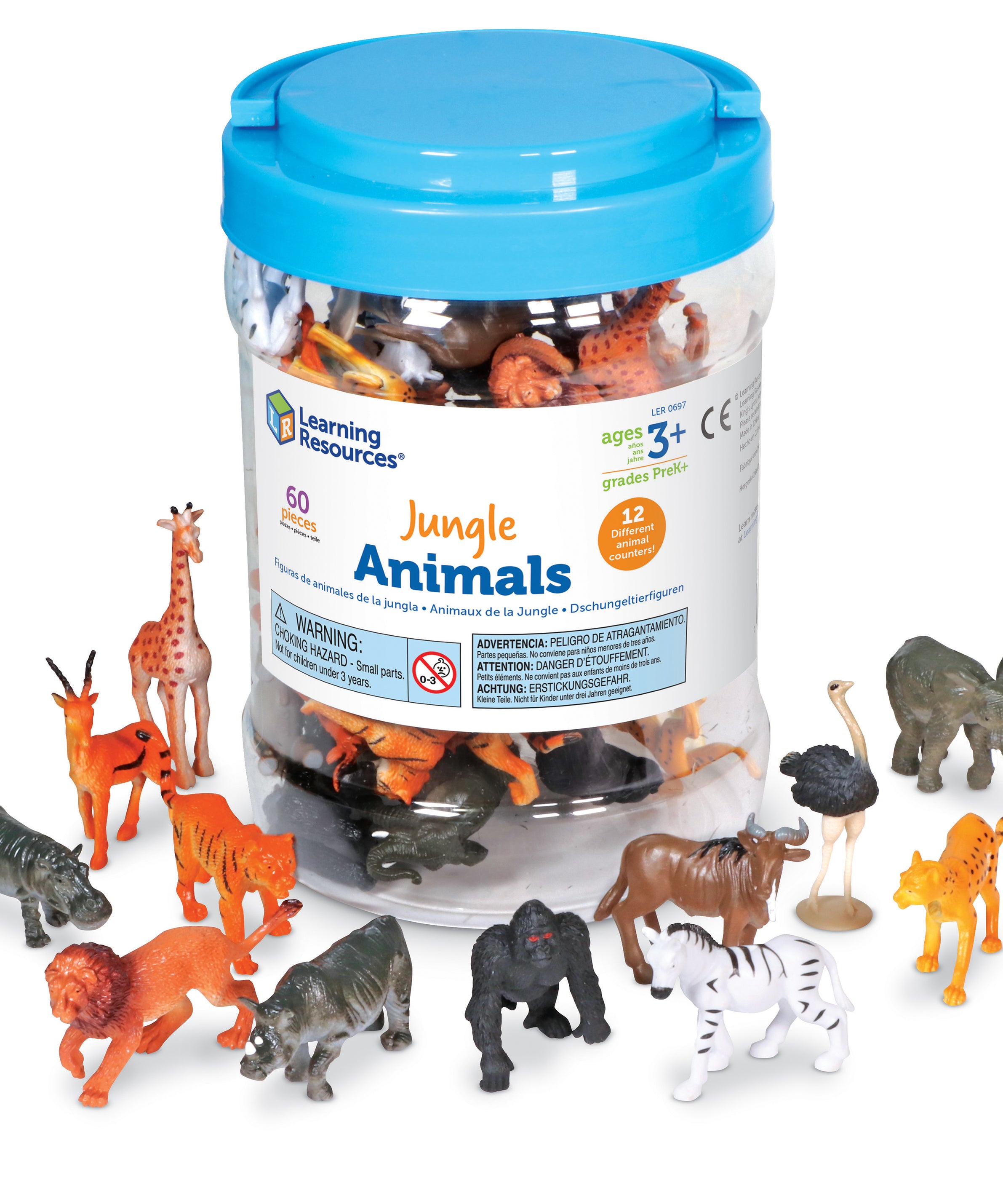 Learning Resources Jungle Animal Counters, Set of 60, Colourful & Realistic Jungle Animal Figures for Counting, Sorting & Imaginative Play, Includes Storage Bucket & Animal Fun Facts, Ages 3+