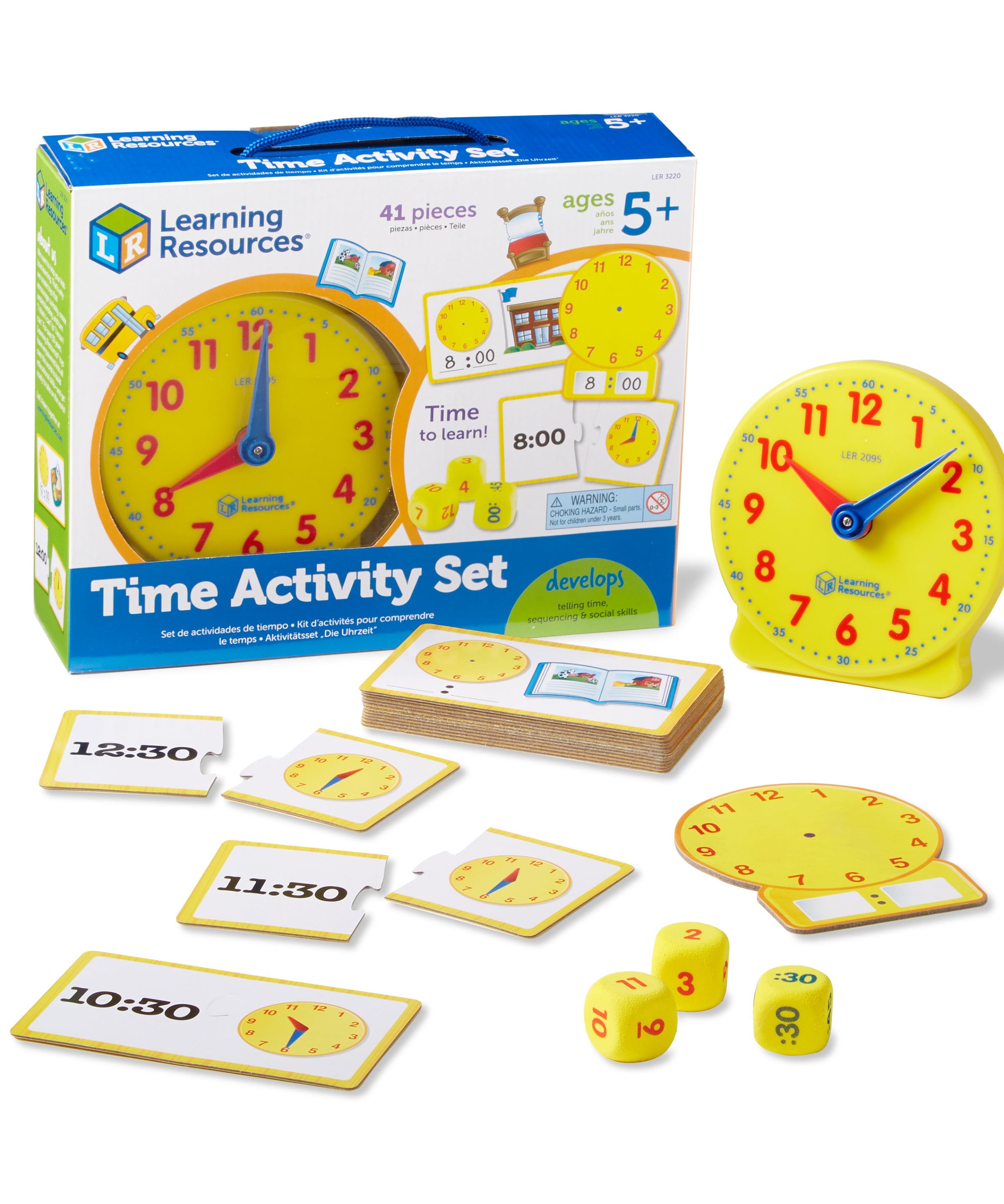 Learning Resources Time Activity Set, Digital & Analogue Time Learning for Kids, Includes Plastic Clock, Puzzle Cards, Time Dice, Activity Cards & Guide, Ages 4+