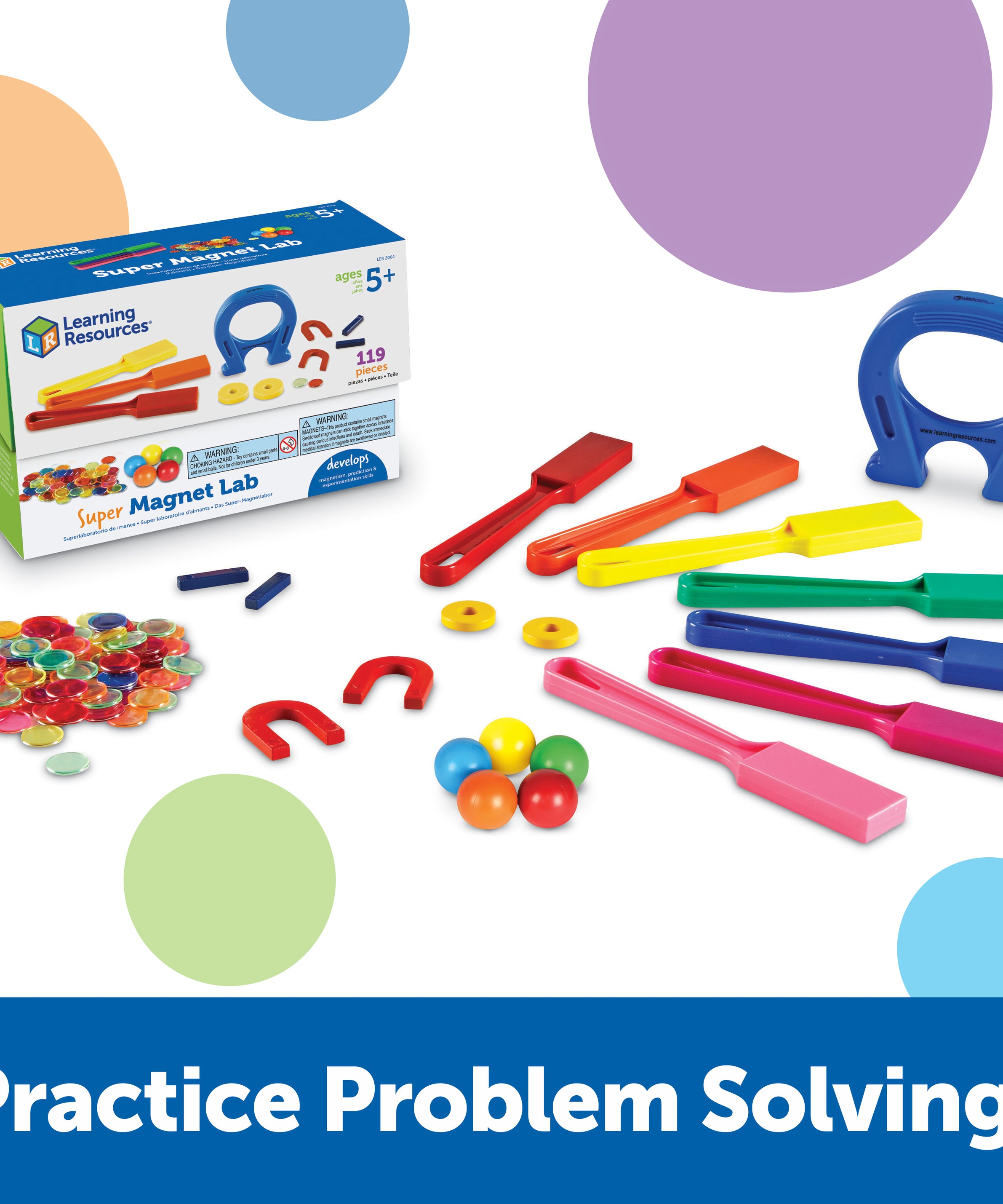 Learning Resources Super Magnet Classroom Lab Kit, 224-Piece Set for Exploring Magnetic Properties, Includes Magnetic Chips, Marbles, Magnets, Wands, and Activity Guide, Ages 5+