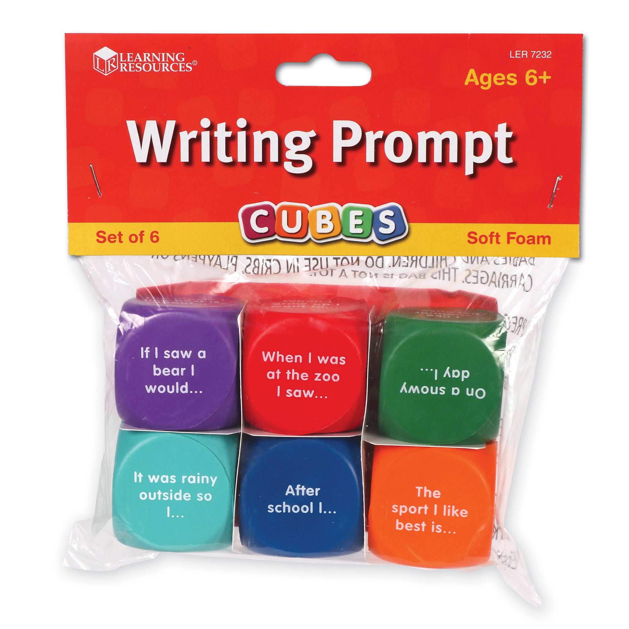 Learning Resources Writing Prompt Cubes, Creative Storytelling & Writing Activity for Kids, Set of 6 Foam Dice with 36 Prompts, Encourages Imaginative Thinking & Literacy Skills