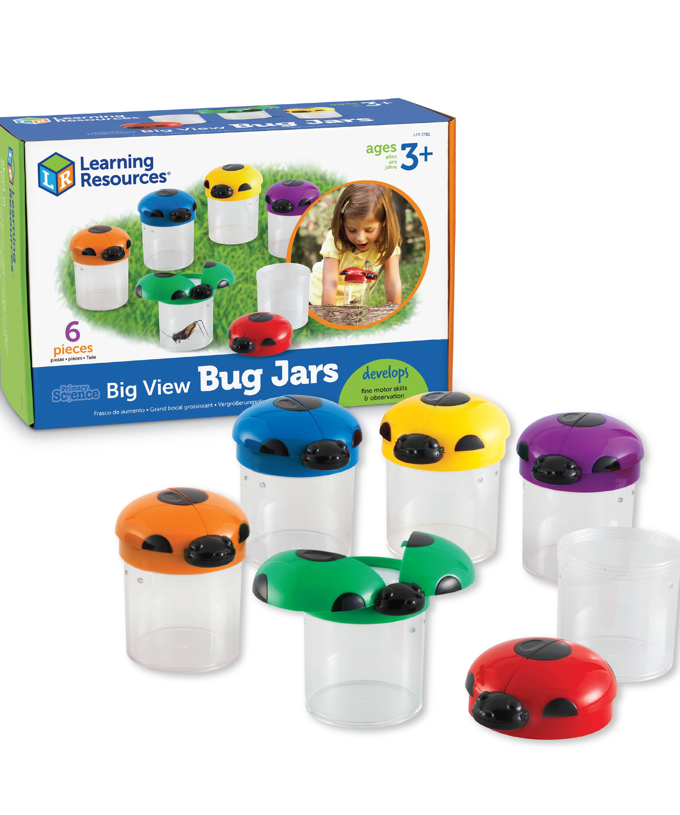 Learning Resources Jumbo Bug Jars (Box of 6), Magnifying Observation Jars with Air Vents for Hands-On Science Exploration, Ages 3+