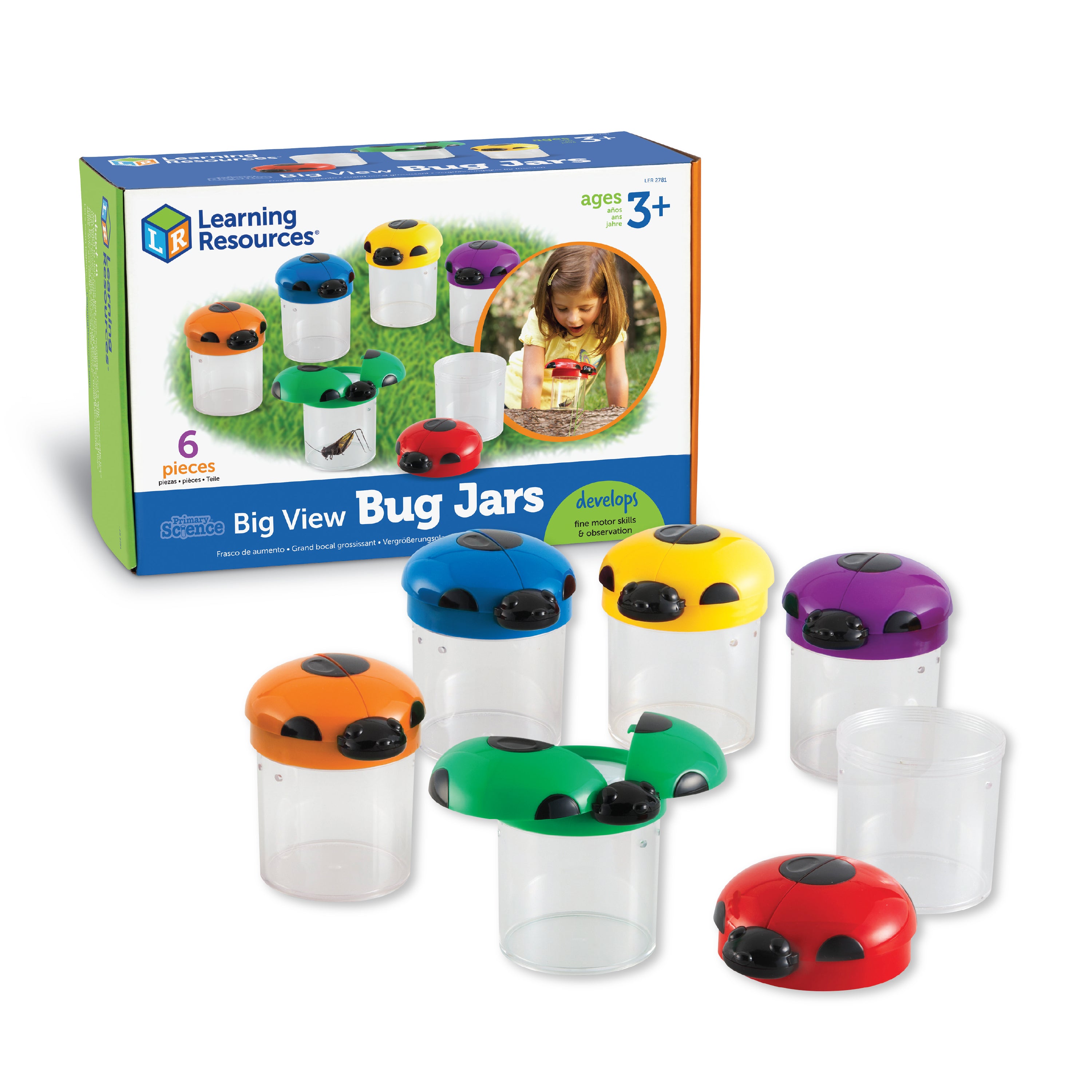 Learning Resources Jumbo Bug Jars (Box of 6), Magnifying Observation Jars with Air Vents for Hands-On Science Exploration, Ages 3+