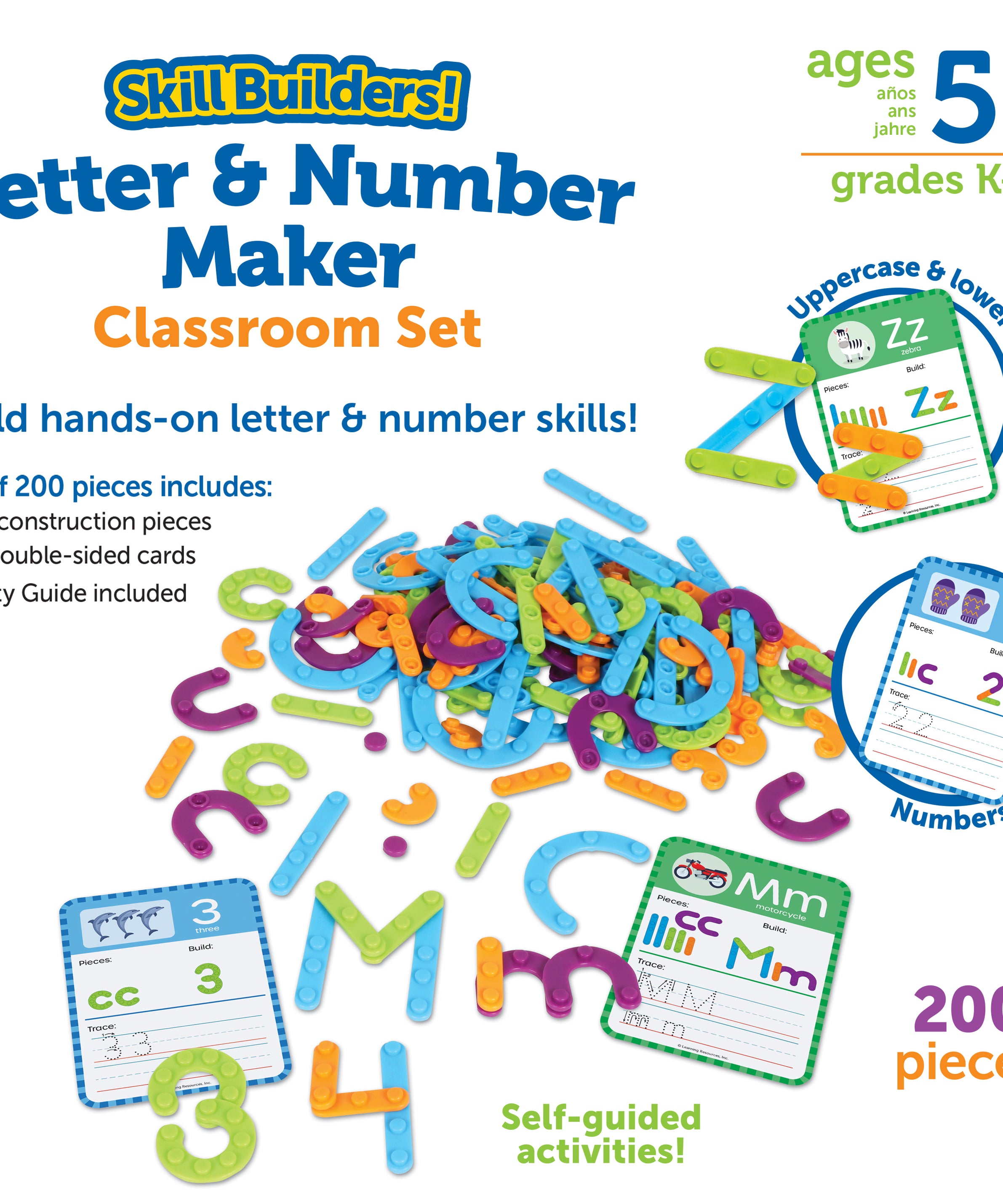 Learning Resources Skill Builders! Letter & Number Maker Classroom Set, 200-Piece Early Literacy & Numeracy Set with Activity Cards & Storage, Hands-On Learning for Kids, Ages 5+