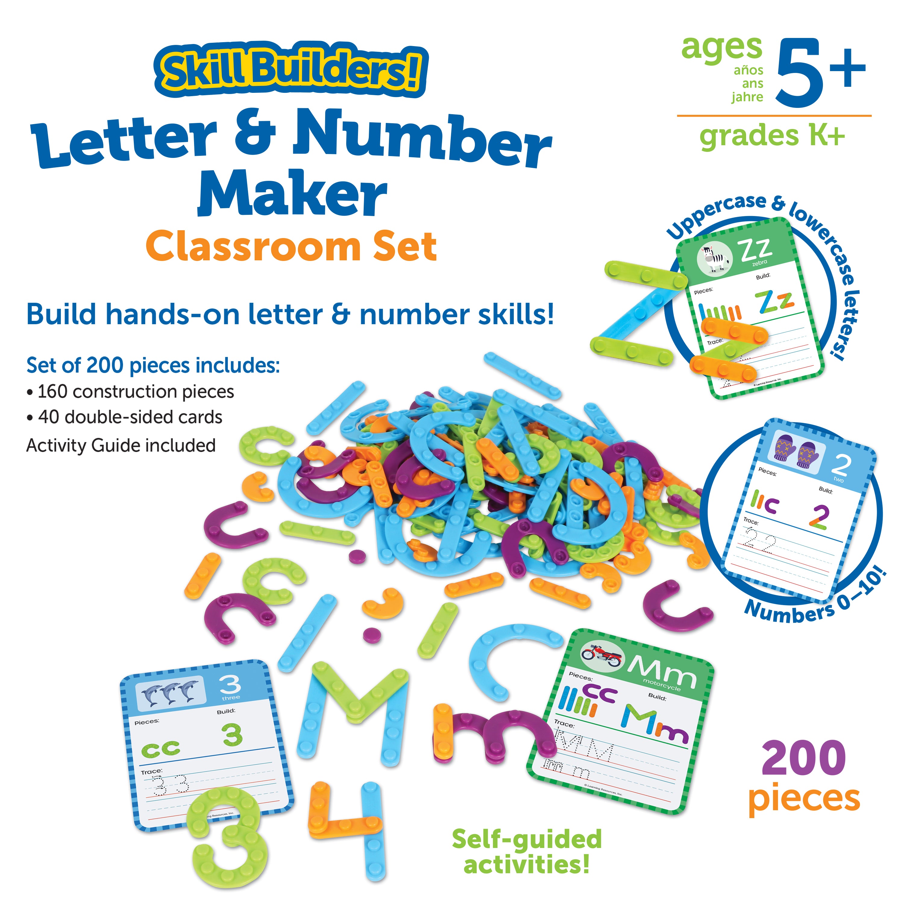 Learning Resources Skill Builders! Letter & Number Maker Classroom Set, 200-Piece Early Literacy & Numeracy Set with Activity Cards & Storage, Hands-On Learning for Kids, Ages 5+