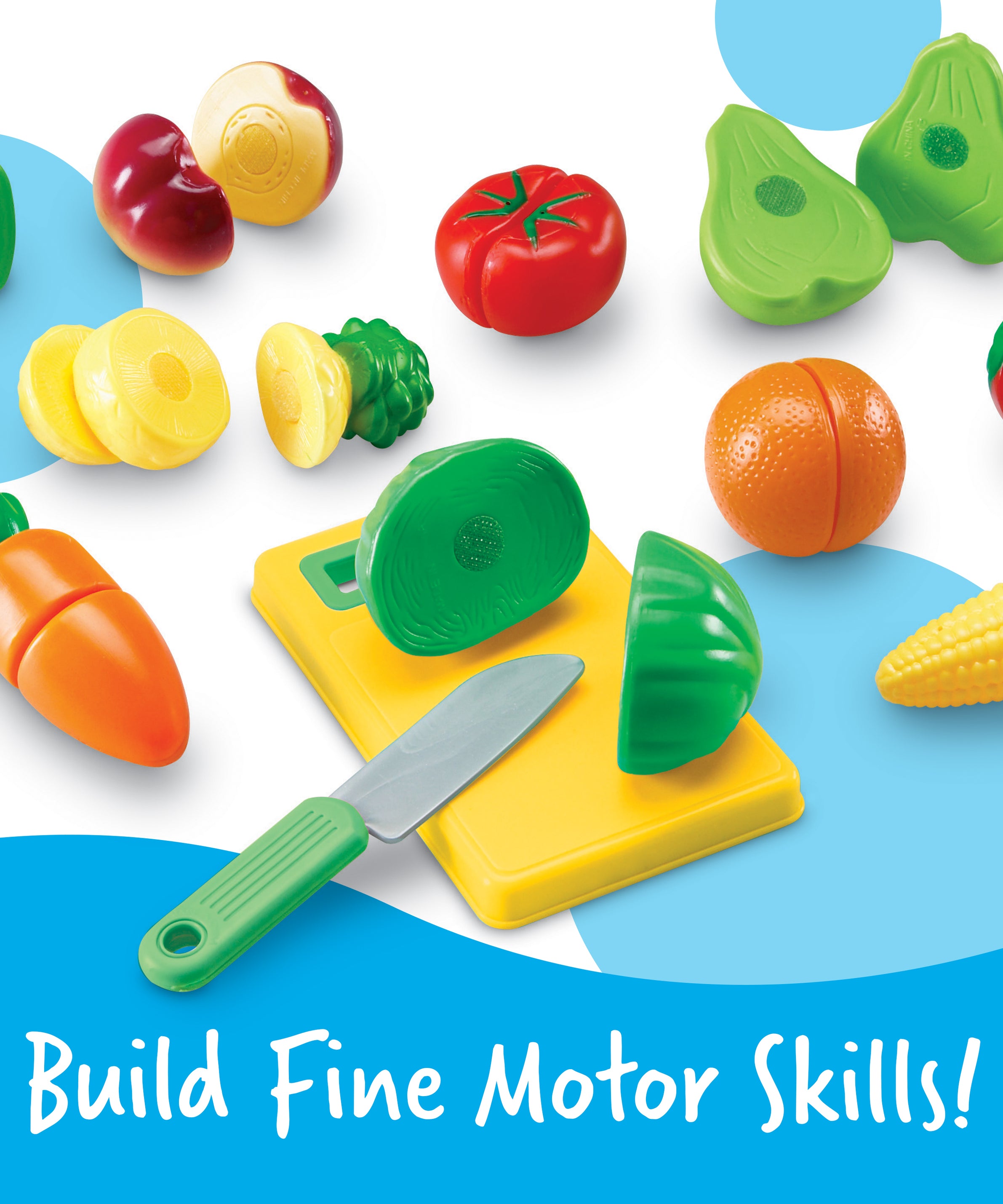 Learning Resources Pretend and Play Sliceable Fruits and Veggies, Set of 12 Healthy Food Play Pieces with Chopping Board and Knife, Imaginative Kitchen Toy for Fine Motor Skills, Ages 3+