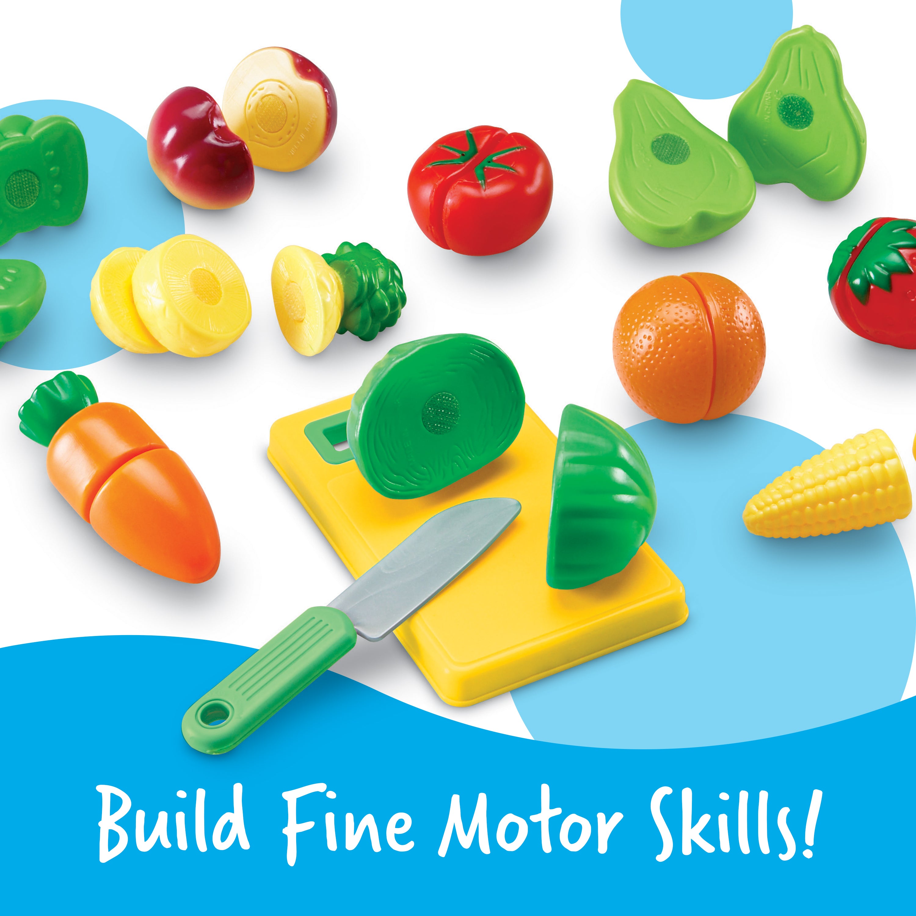 Learning Resources Pretend and Play Sliceable Fruits and Veggies, Set of 12 Healthy Food Play Pieces with Chopping Board and Knife, Imaginative Kitchen Toy for Fine Motor Skills, Ages 3+