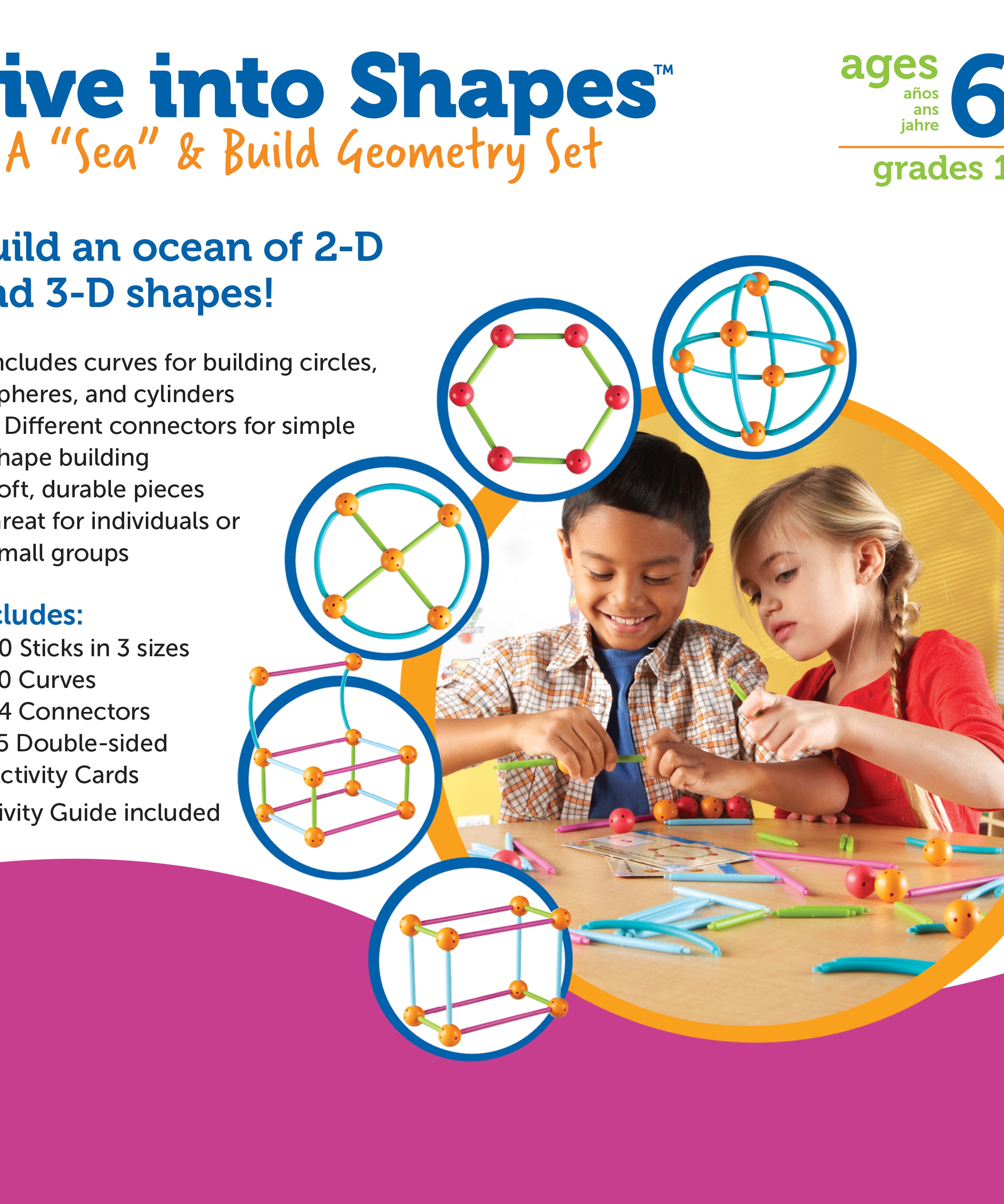Learning Resources Dive Into Shapes Sea and Build Geometry Set, 2D and 3D Shape Building Kit with Activity Cards, Ages 6 Plus