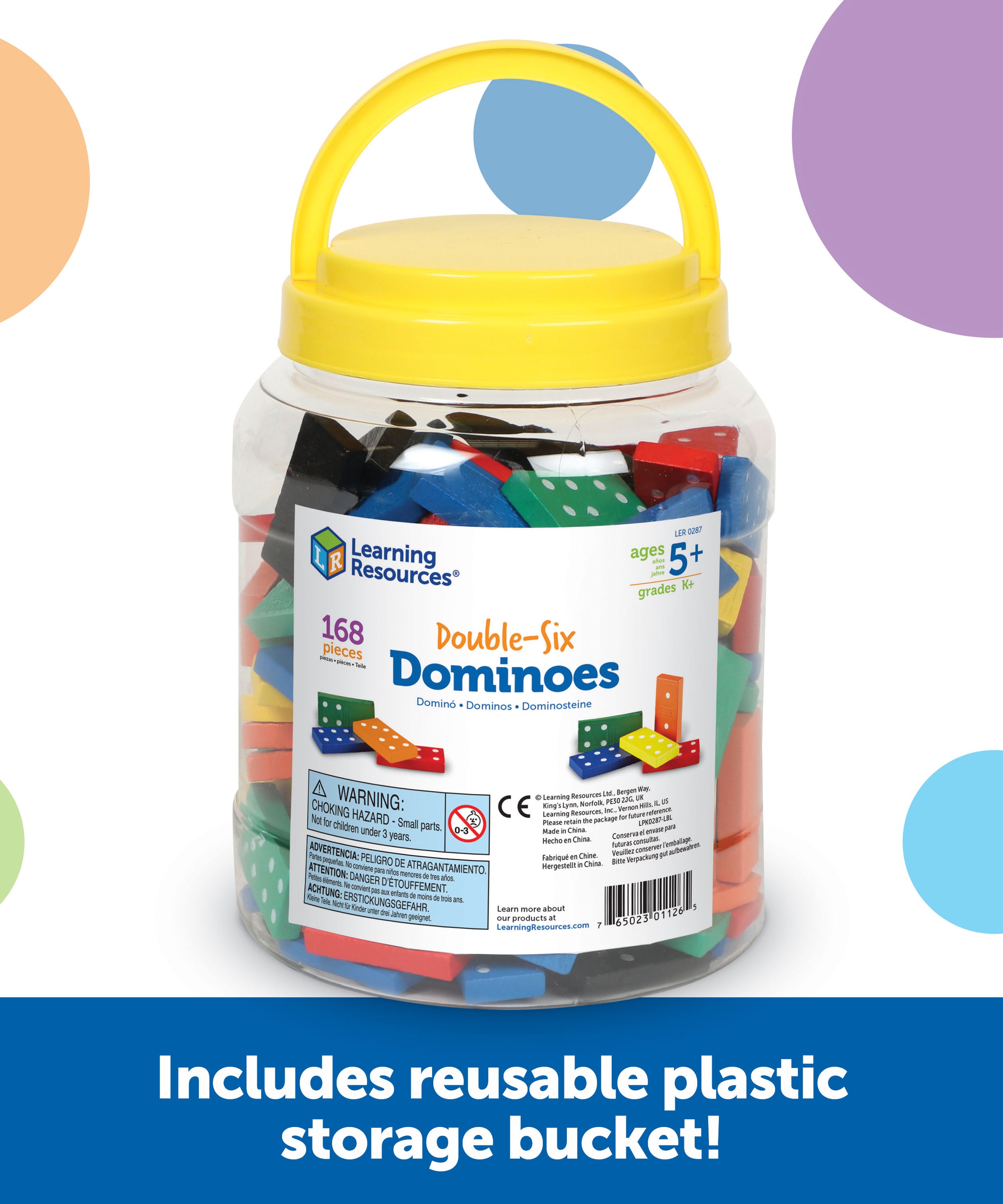 Learning Resources Double-Six Wooden Dominoes, Set of 168 Colourful Wooden Dominoes for Early Maths Activities, Includes Activity Guide, Ages 5+