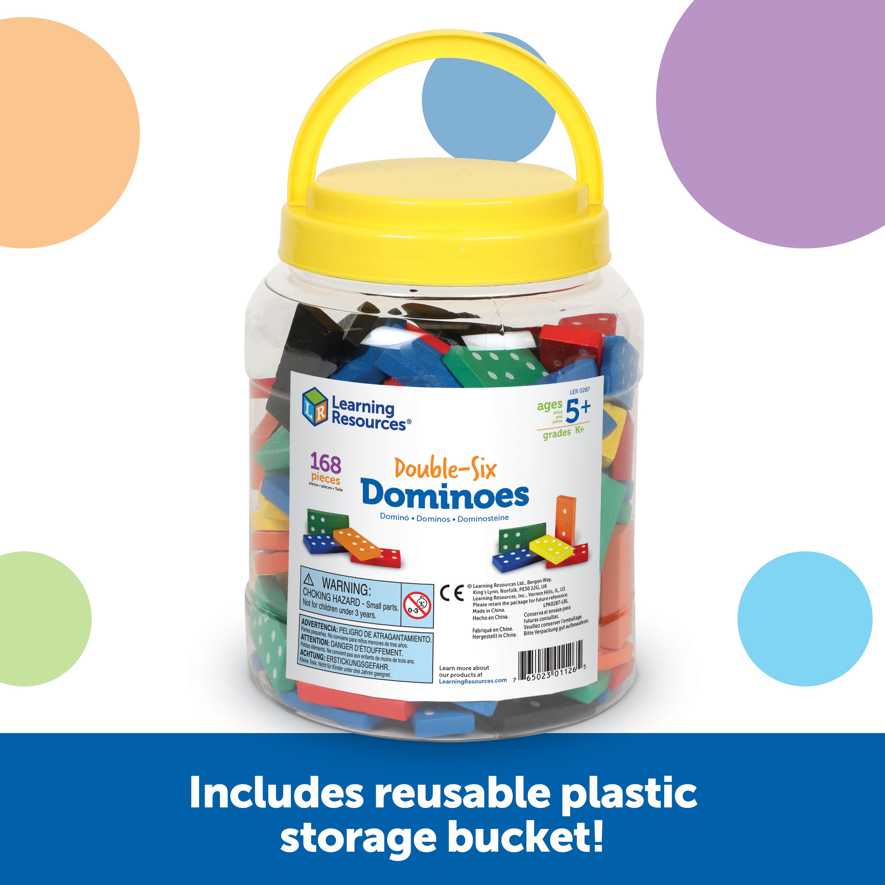 Learning Resources Double-Six Wooden Dominoes, Set of 168 Colourful Wooden Dominoes for Early Maths Activities, Includes Activity Guide, Ages 5+