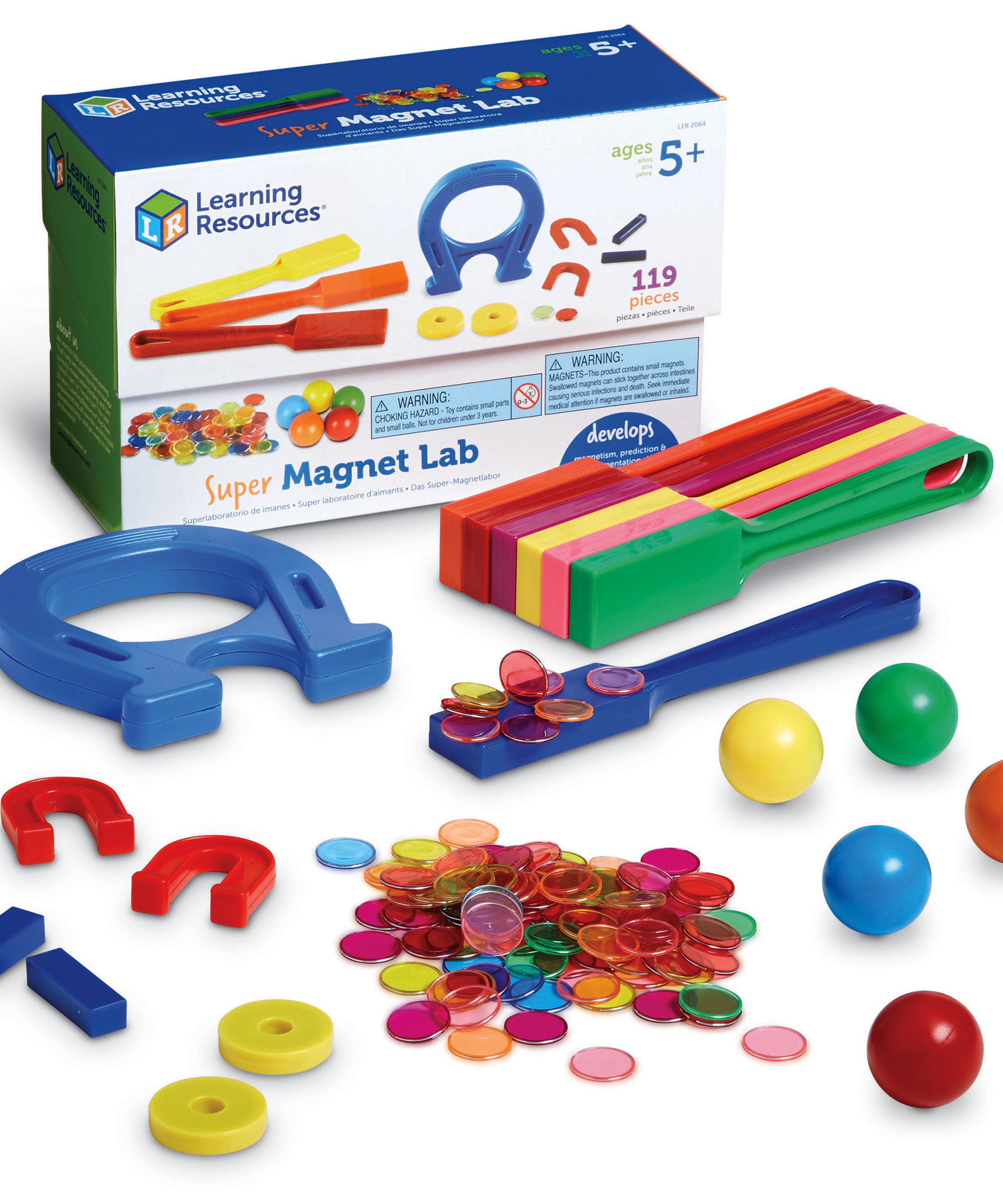 Learning Resources Super Magnet Classroom Lab Kit, 224-Piece Set for Exploring Magnetic Properties, Includes Magnetic Chips, Marbles, Magnets, Wands, and Activity Guide, Ages 5+