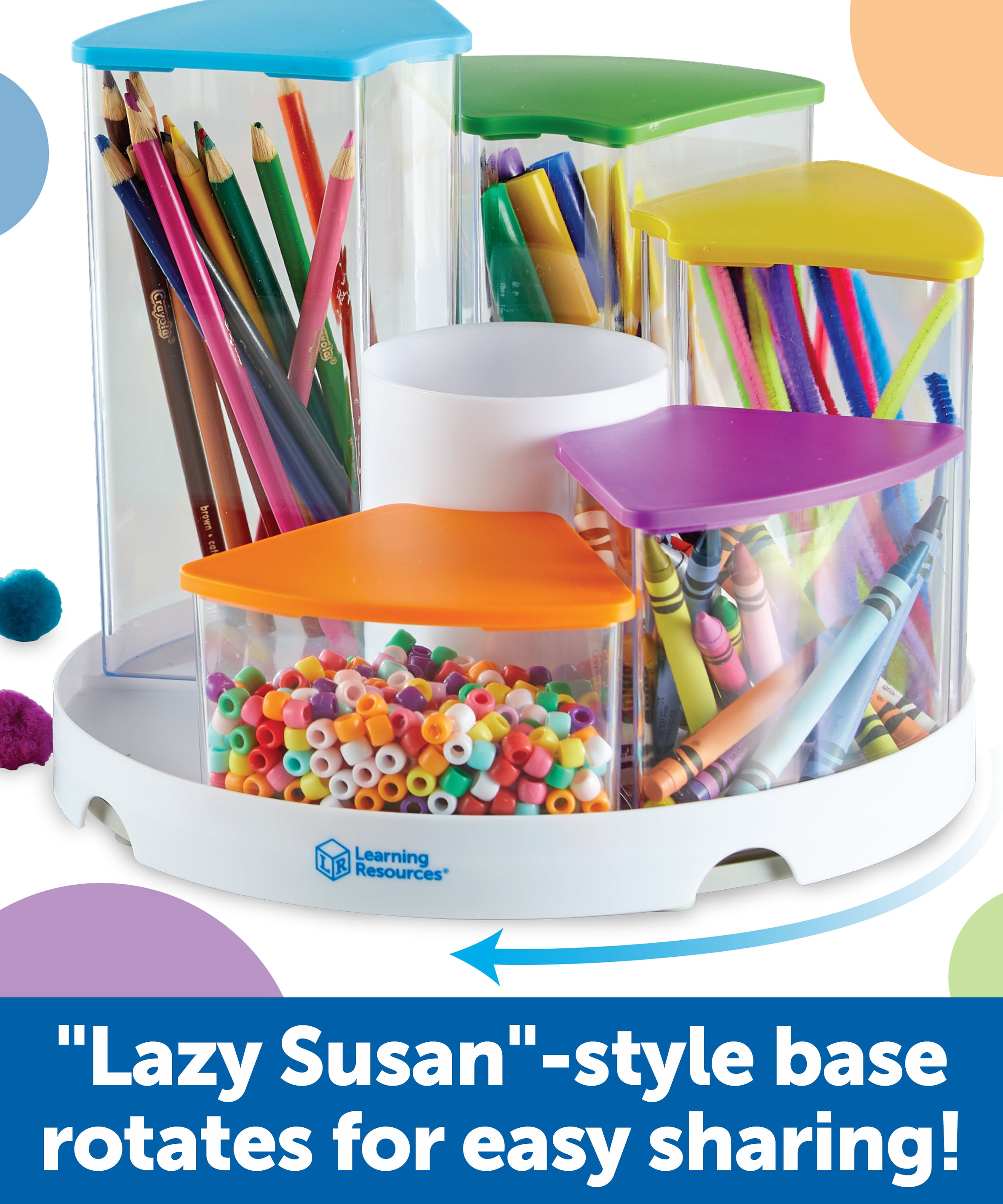 Learning Resources Create-A-Space See-Thru Spinning Bins, Portable Storage Solution for School, Art Supplies, Kitchen Organisation, 6 Bins with Colourful Lids
