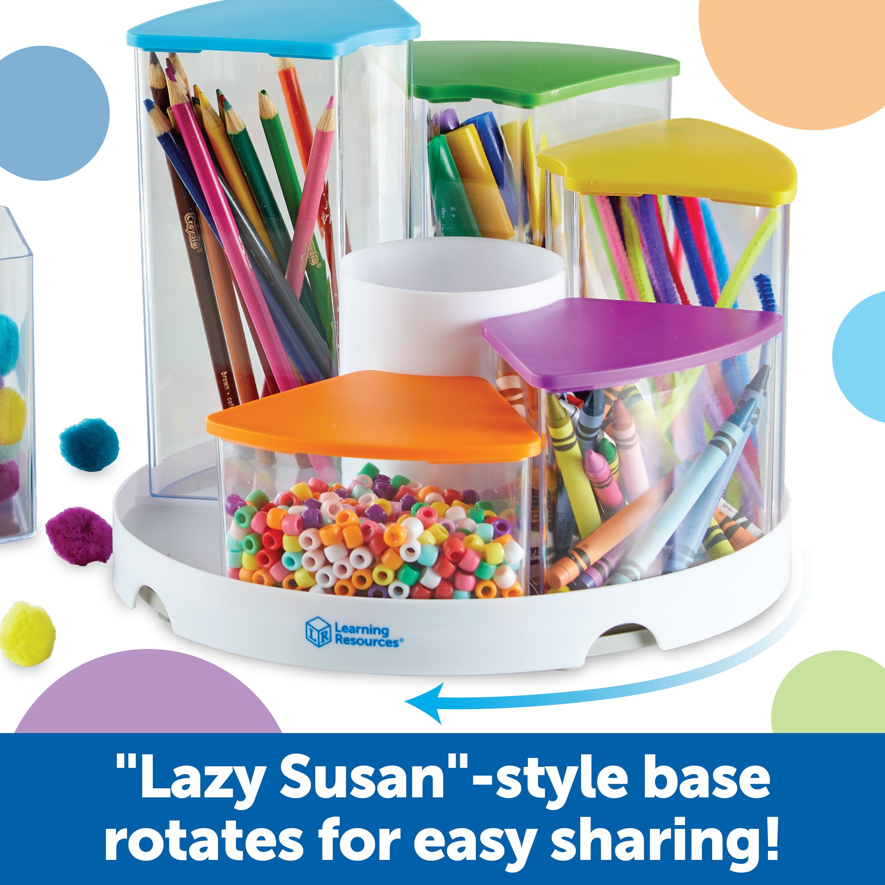Learning Resources Create-A-Space See-Thru Spinning Bins, Portable Storage Solution for School, Art Supplies, Kitchen Organisation, 6 Bins with Colourful Lids