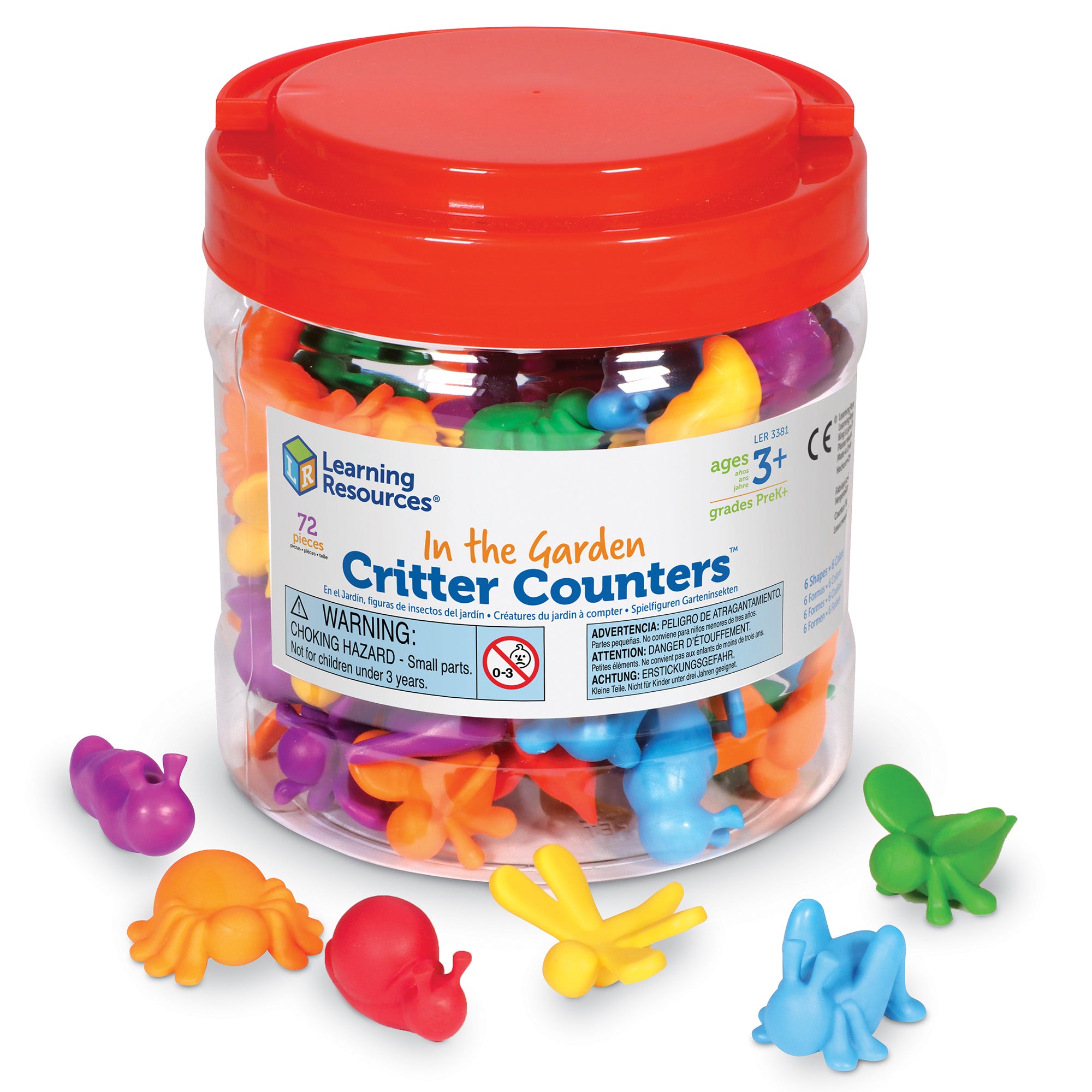 Learning Resources In The Garden Critter Counters, Set of 72, Bug Themed Counters for Counting, Sorting & Early Math Skills, Soft Rubberized PVC, Includes Storage Tub & Activity Guide, Ages 3+