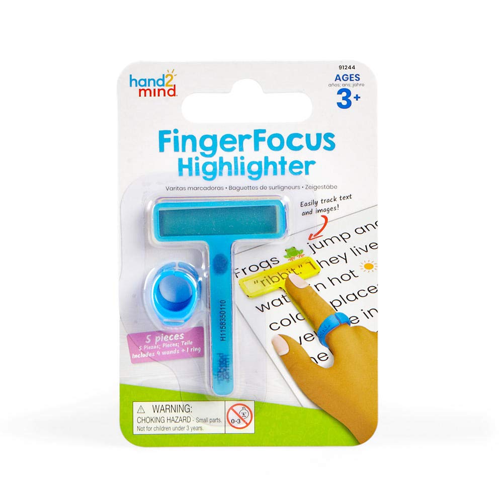 Learning Resources FingerFocus Highlighter, Wearable Reading Aid for Kids, Helps Improve Focus & Tracking, Includes 4 Interchangeable Colored Wands