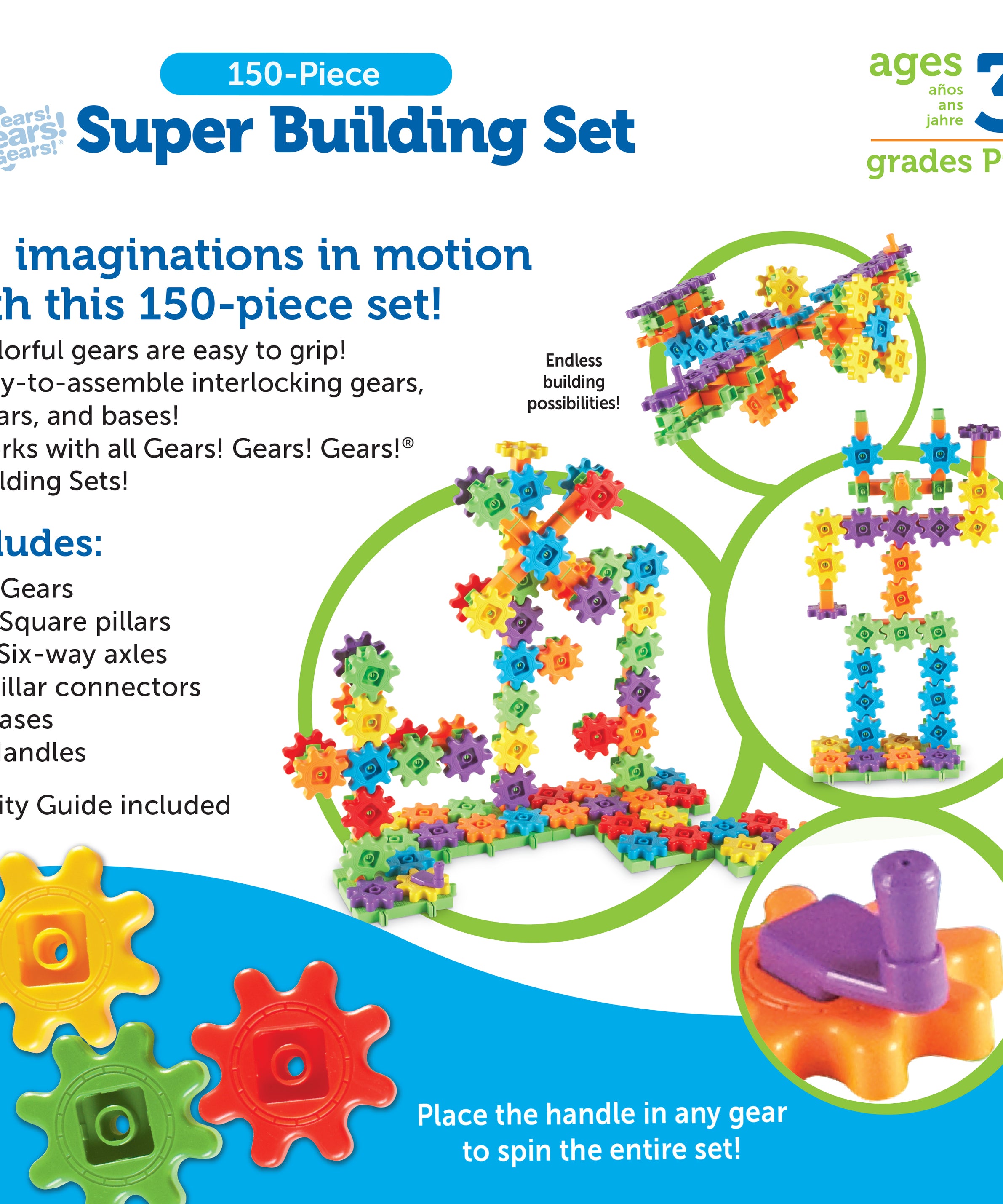 Learning Resources Gears! Gears! Gears! Super Building Set (Set of 150), Hands-On Creativity, Fine Motor Skills Development