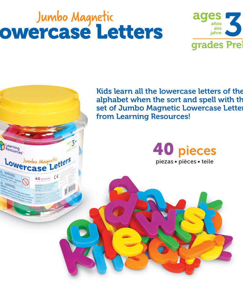 Learning Resources Jumbo Lowercase Magnetic Letters, Set of 40, Early Literacy & Spelling Practice for Kids, Magnetic Alphabet for Fridge & Whiteboards, Includes Storage Tub, Ages 3+