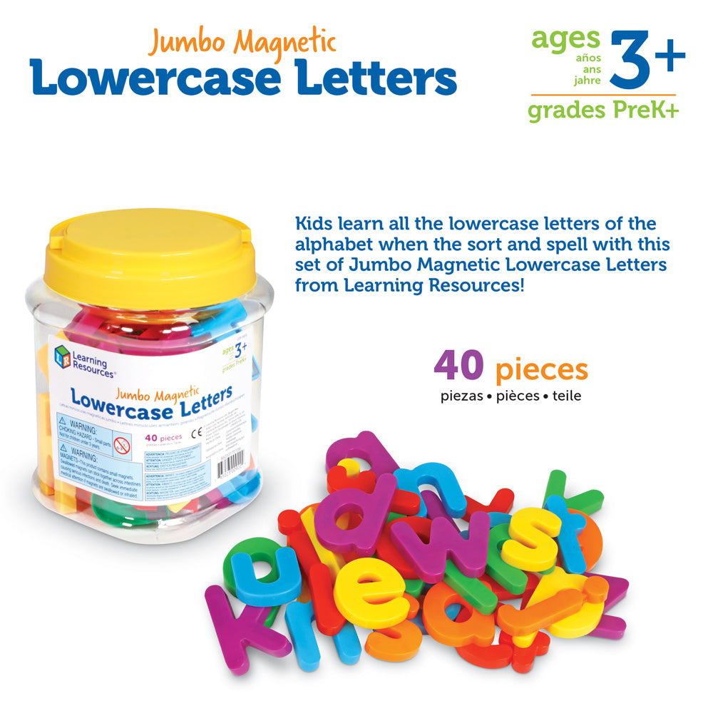 Learning Resources Jumbo Lowercase Magnetic Letters, Set of 40, Early Literacy & Spelling Practice for Kids, Magnetic Alphabet for Fridge & Whiteboards, Includes Storage Tub, Ages 3+