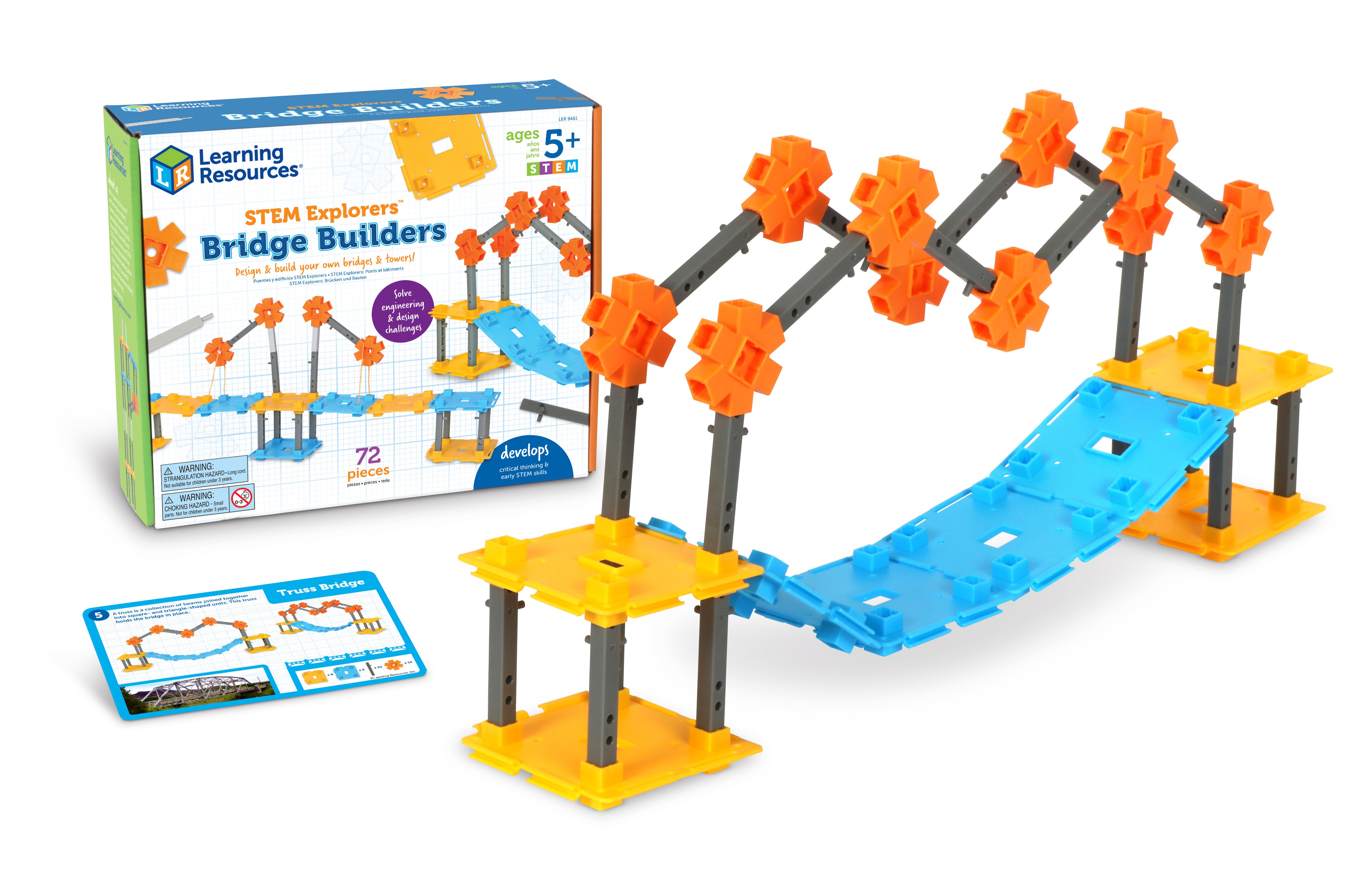 Learning Resources STEM Explorers Bridge Builders, STEM Toys for Kids Ages 5+, Build Bridges and Towers, 9 Engineering Challenges, Critical Thinking Skills, 62 Pieces, Activity Cards
