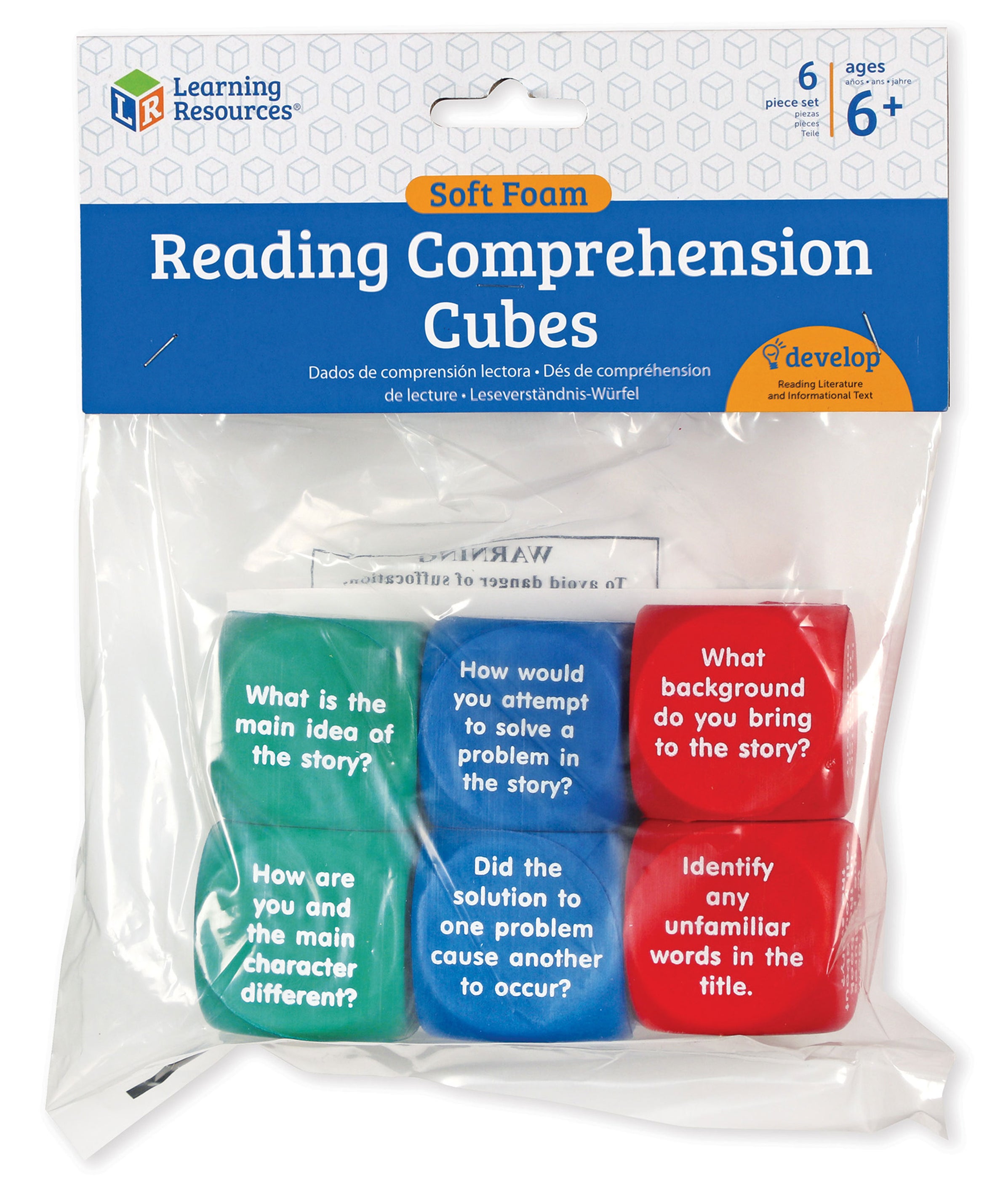 Learning Resources Reading Comprehension Cubes, Engaging Literacy & Language Skill-Building Activity, Set of 6 Soft Foam Dice with 36 Questions for Kids