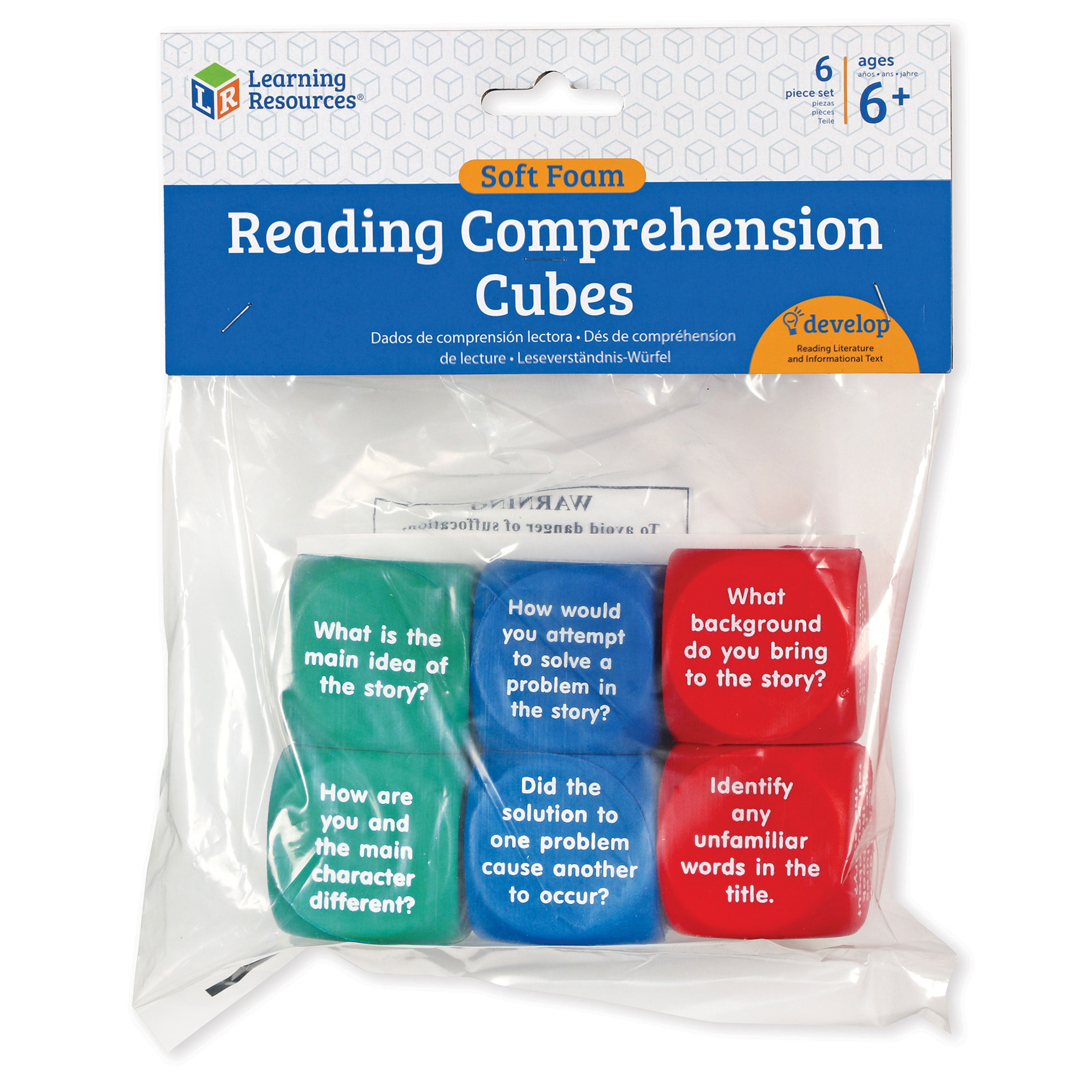 Learning Resources Reading Comprehension Cubes, Engaging Literacy & Language Skill-Building Activity, Set of 6 Soft Foam Dice with 36 Questions for Kids