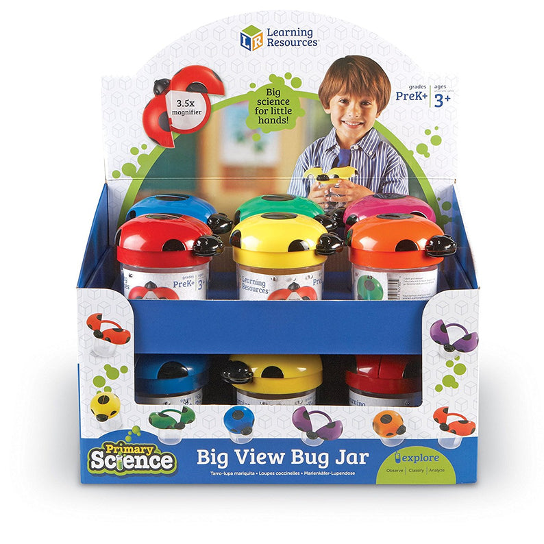 Learning Resources Jumbo Bug Jars, Set of 12 Insect Observation Jars for Kids, Includes 3.5x Magnifying Lids, Air Vents, and Screw-On Caps, Ideal for Outdoor STEM Exploration, Ages 3+