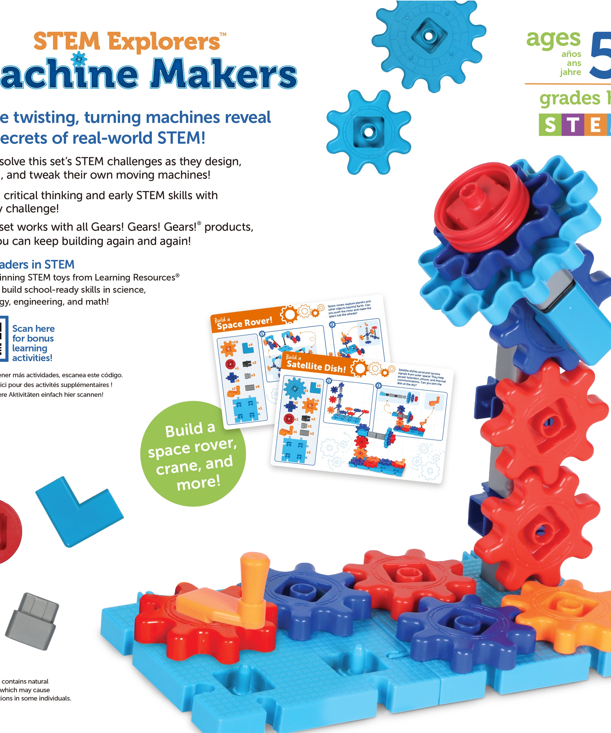 Learning Resources STEM Explorers Machine Makers, 50-Piece STEM Building Kit for Kids, Engineering Toys, Build-Your-Own Machines, Ages 5+, Includes Activity Cards
