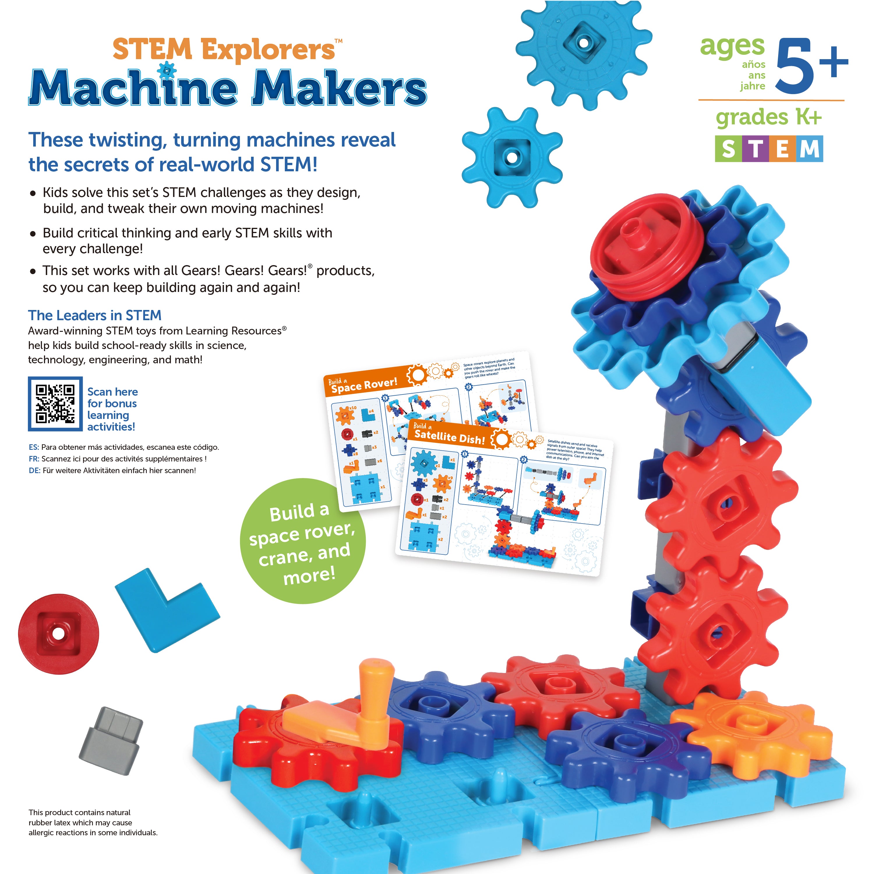 Learning Resources STEM Explorers Machine Makers, 50-Piece STEM Building Kit for Kids, Engineering Toys, Build-Your-Own Machines, Ages 5+, Includes Activity Cards