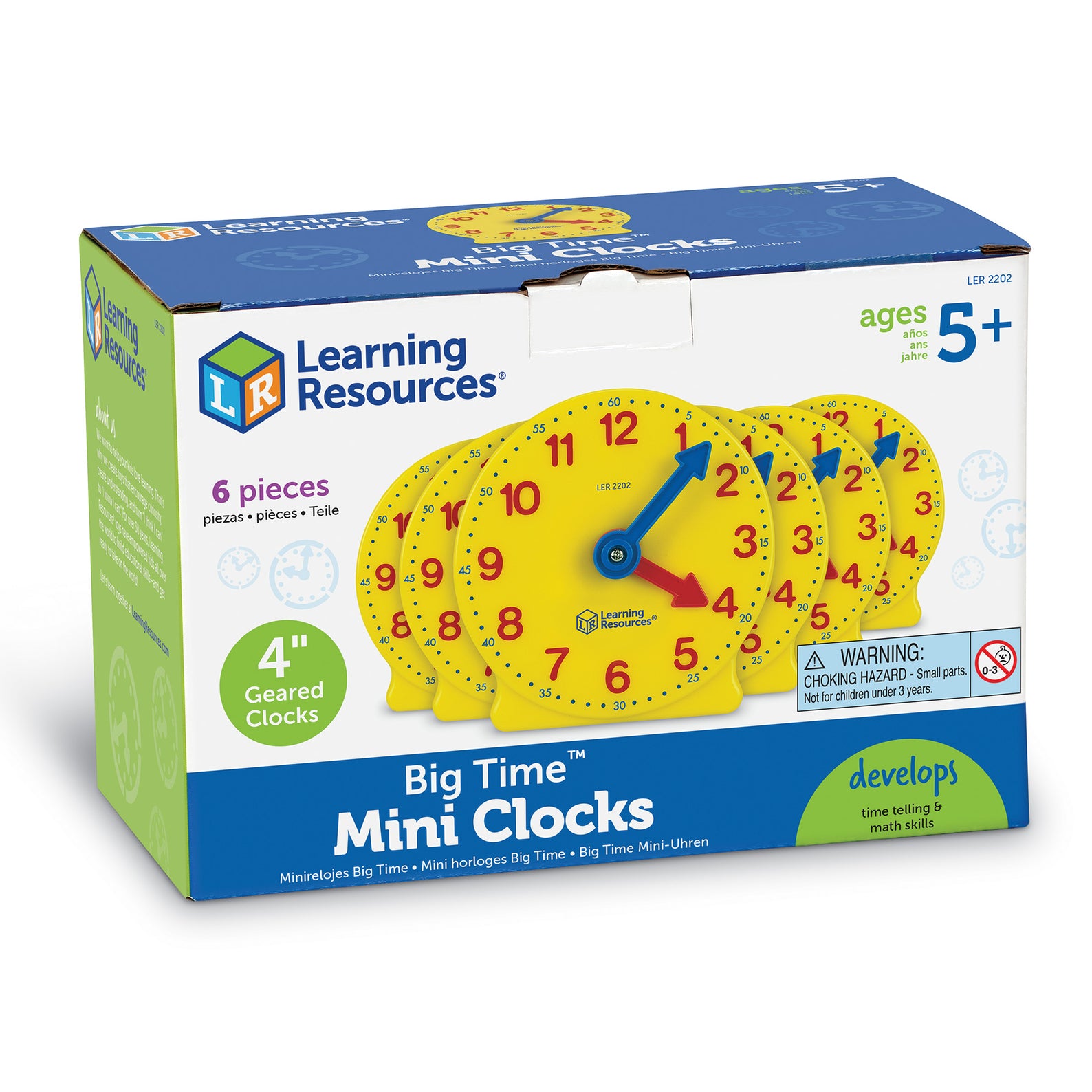 Learning Resources Big Time Geared Mini Clocks, Set of 6, Ages 5+, Hands-On Time-Telling Practice - Quick Learning