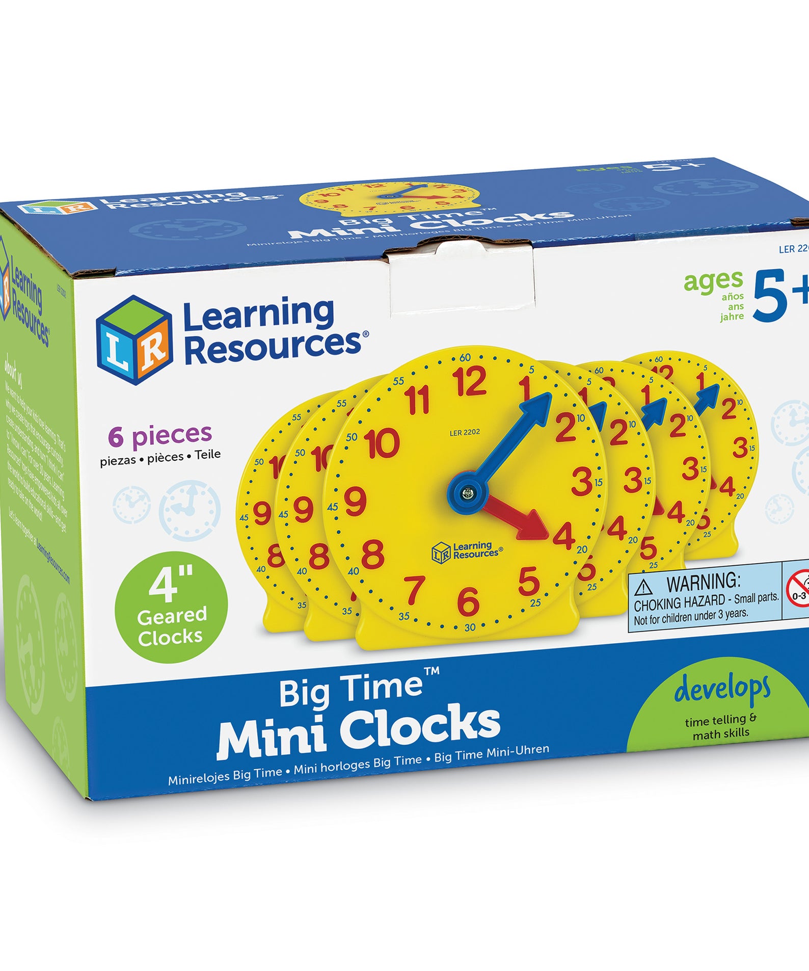 Learning Resources Big Time Geared Mini Clocks, Set of 6, Ages 5+, Hands-On Time-Telling Practice